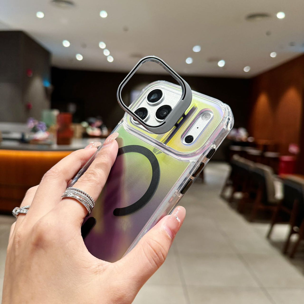 Moonlight Silver Holographic MagSafe Stand Case - Phone Case For iPhone
