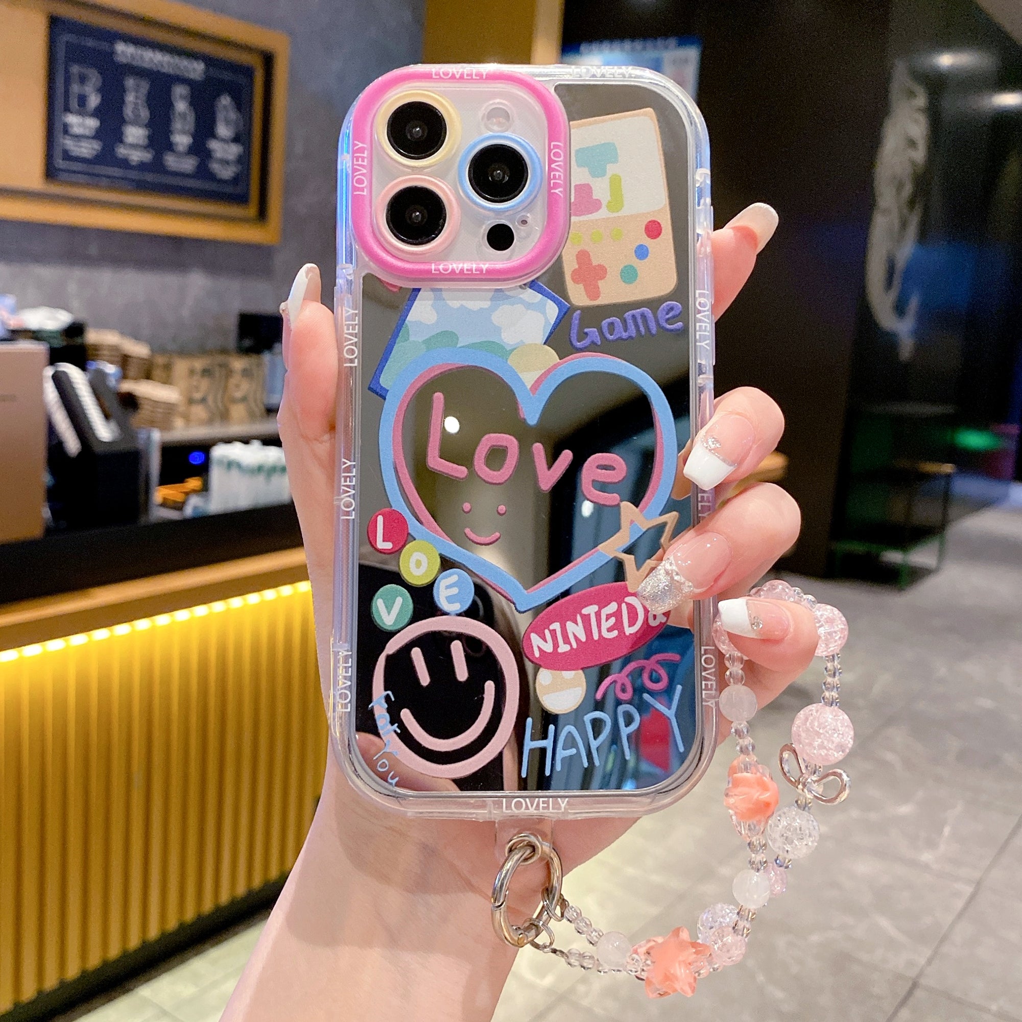 Love Game With Bracelet Mirror Silicon Phone Case For iPhone 14 Pro Max