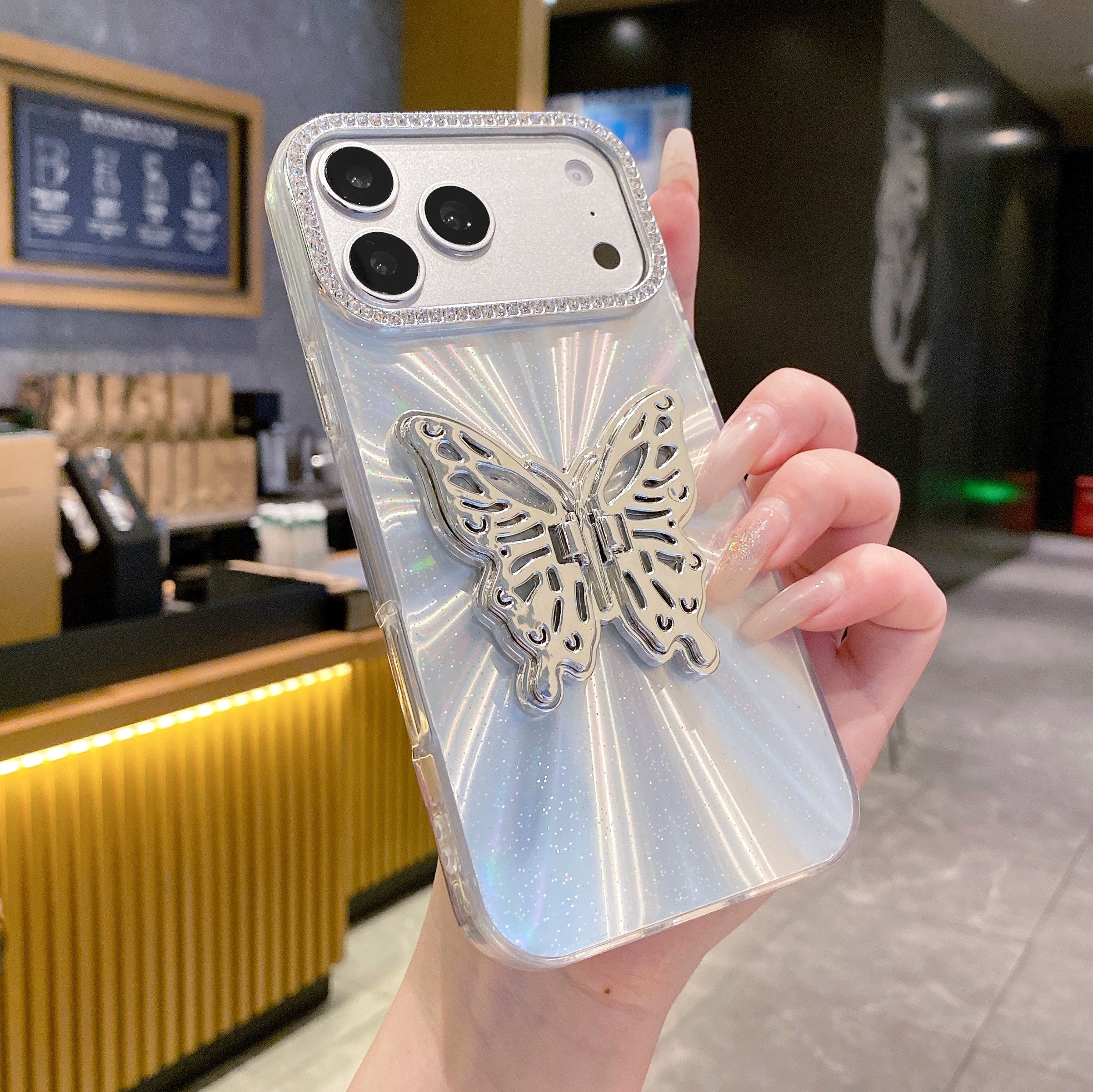 Radiant Silver Butterfly Silicone Case For iPhone