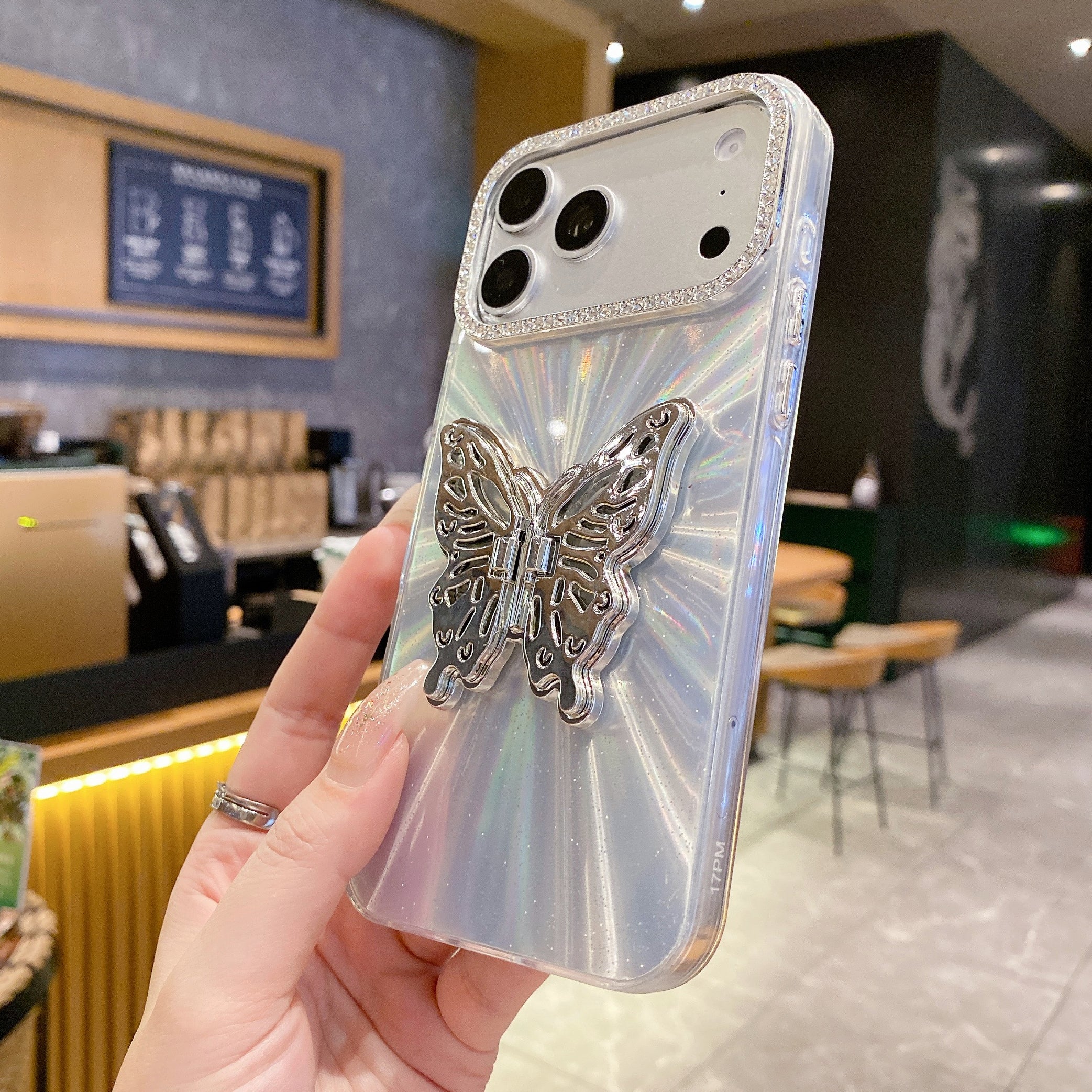 Radiant Silver Butterfly Silicone Case For iPhone