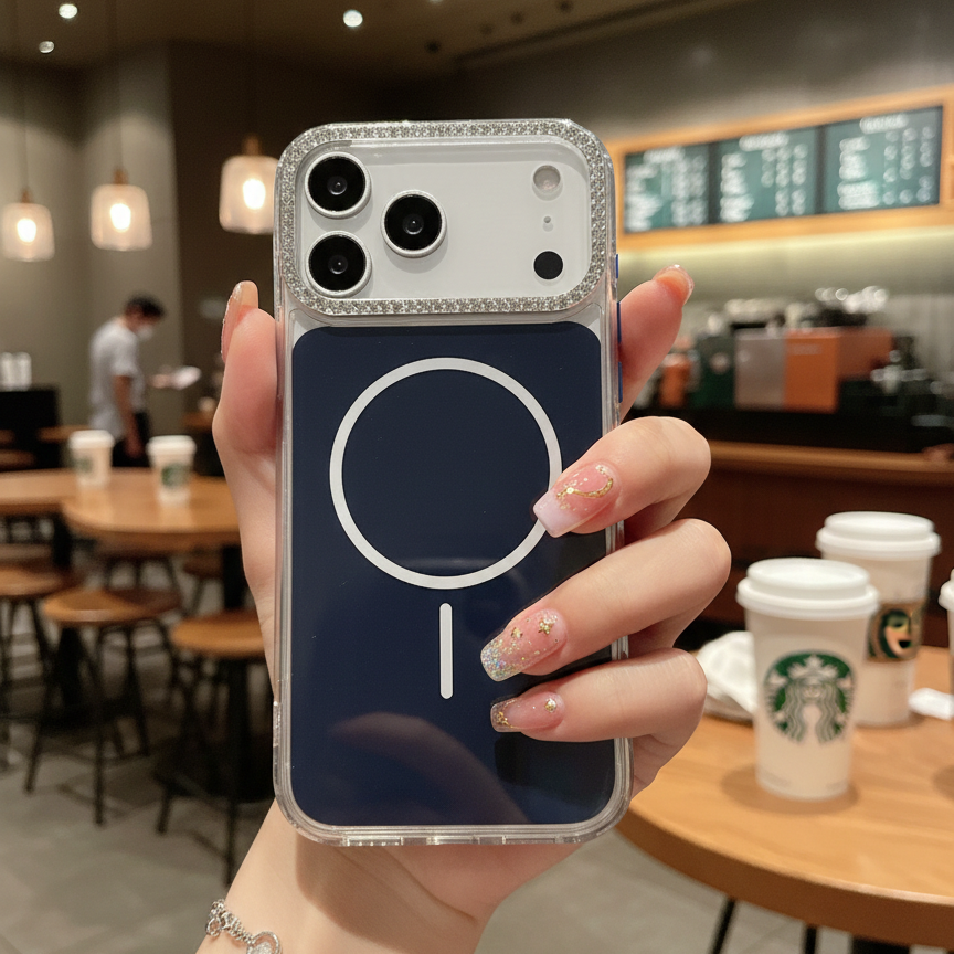 Luxury Blue Rhinestone MagSafe Case - Premium Silver Crystal Camera Protector & Magnetic Phone Shield Case