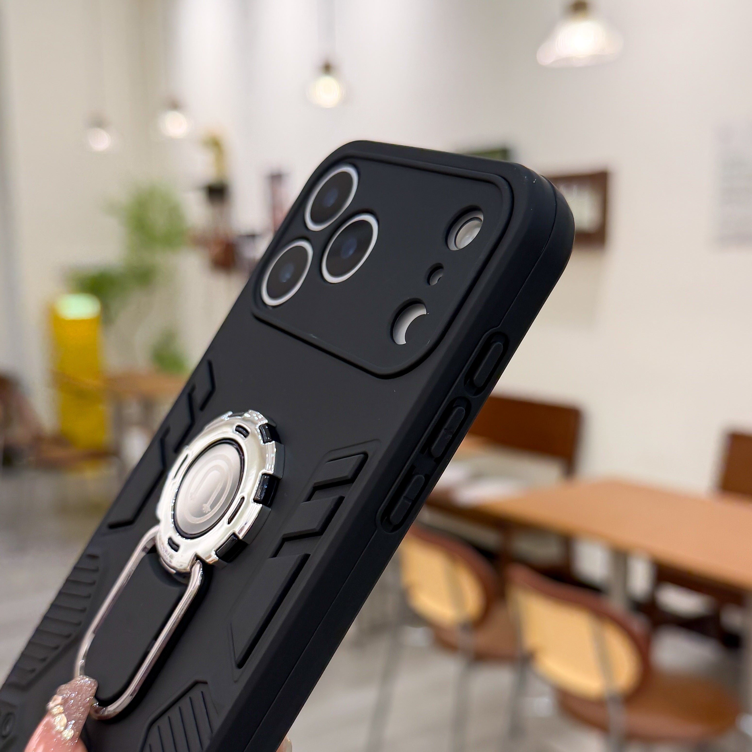 Matte Black Heavy Duty Armor Case with Magnetic Ring Kickstand Case For iPhone 17 Pro Max