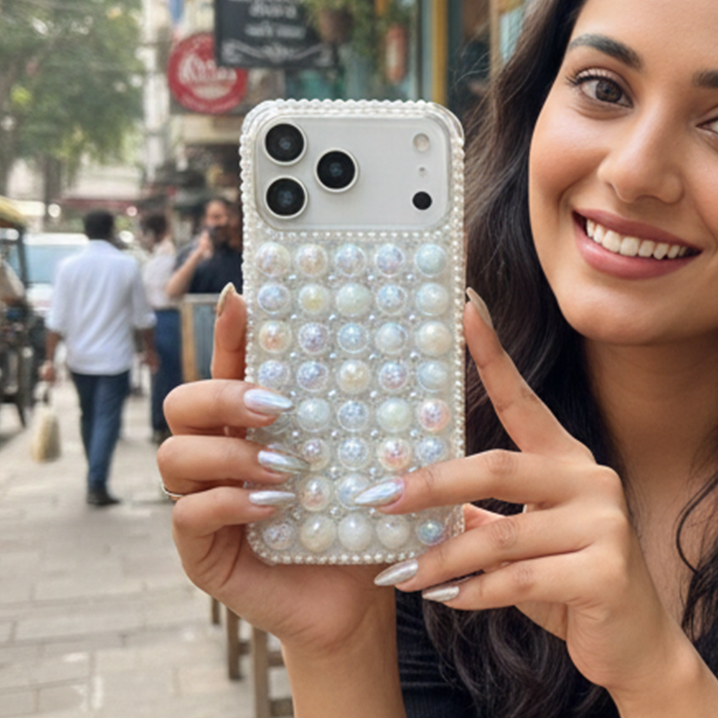 Mermaid Core Pearl Case - Glow-in-the-Light Bubble Texture with Pearl Camera Guard Phone Case For iPhone 15 plus