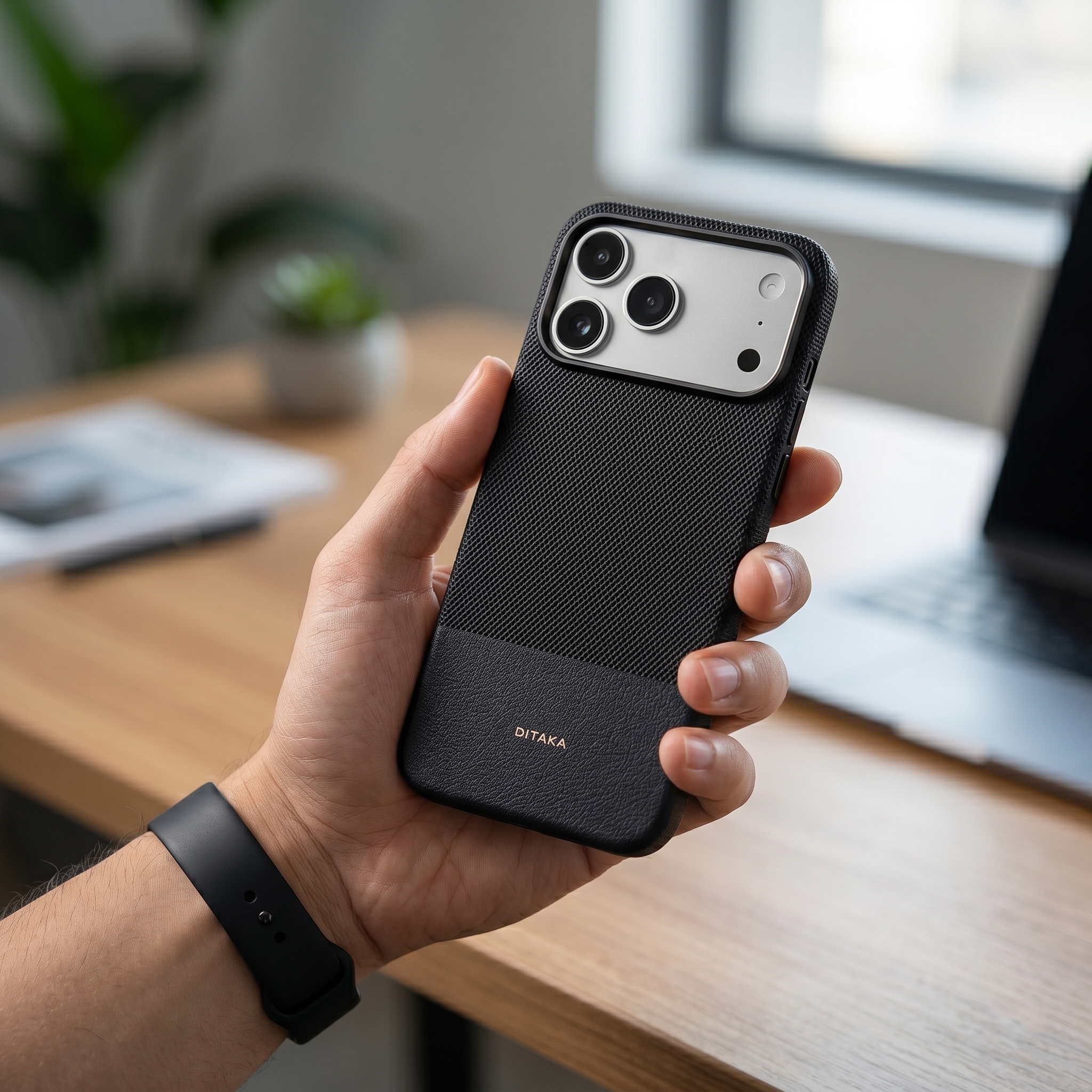 Black Metro Weave Executive Case Luxury Dual-Texture Vegan Leather Shield