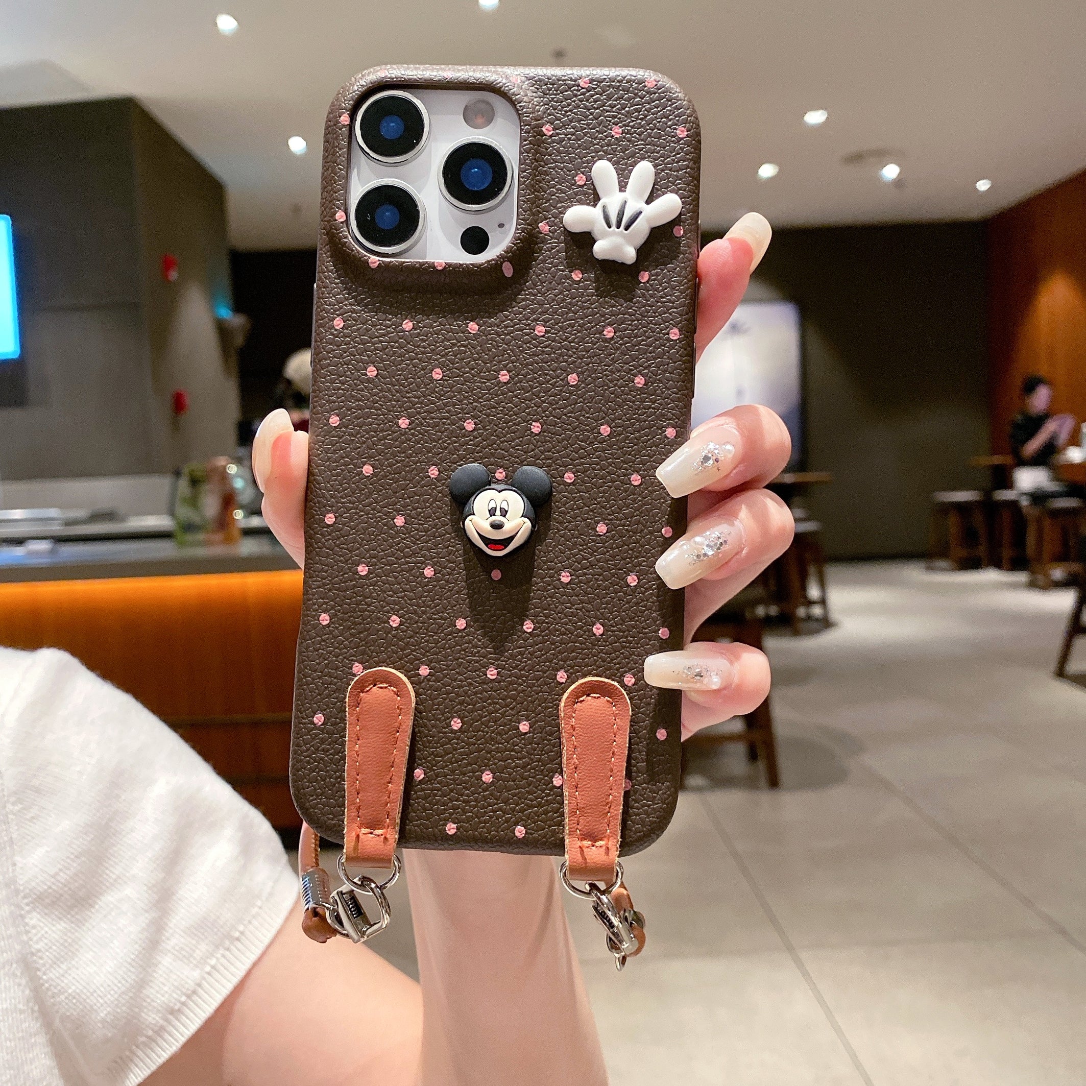 Mickey Mouse Polka Dot Leather Strap Phone Case For iPhone 17 Pro Max