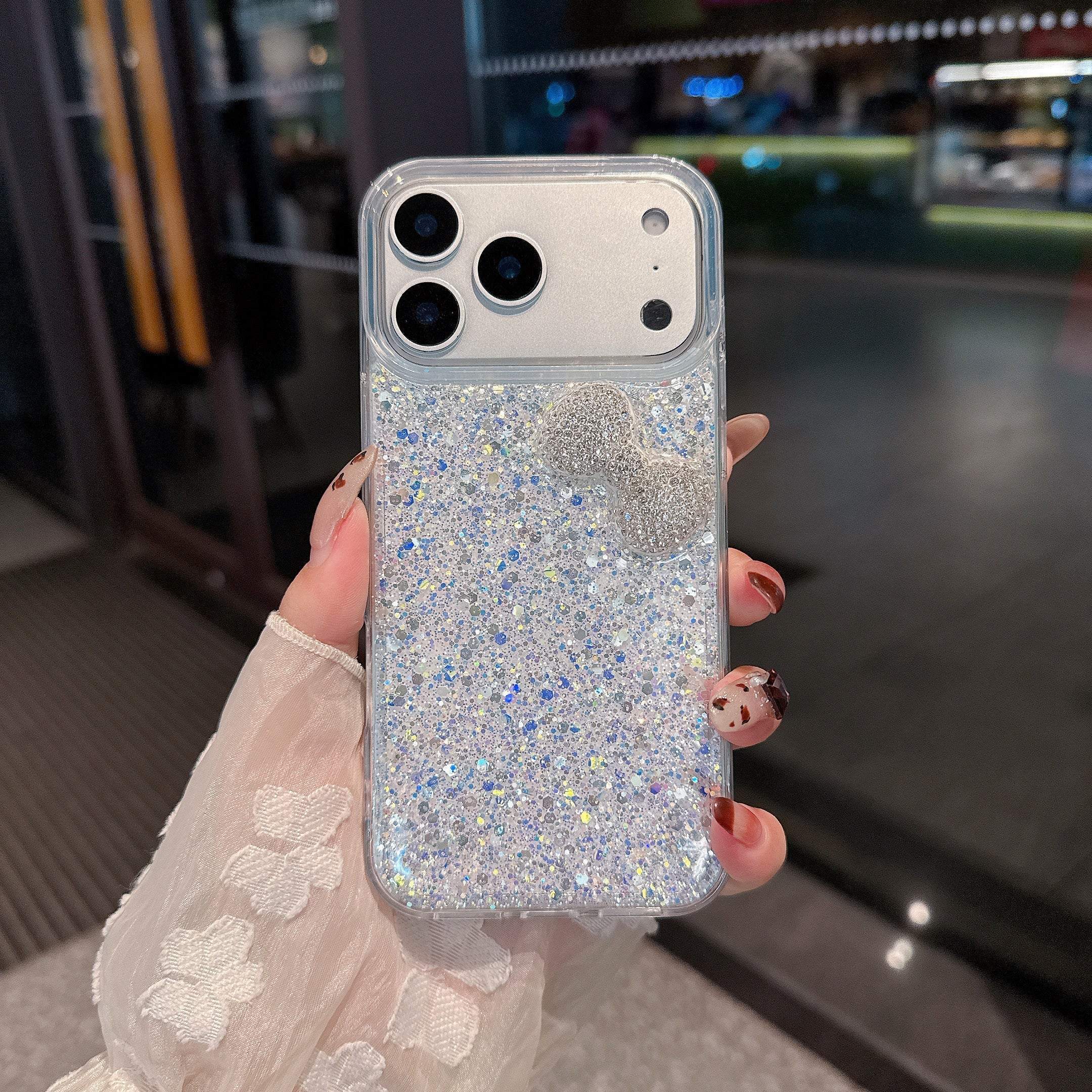 Moonlight Bow Diamond Glow Silicone Phone Case For iPhone 13