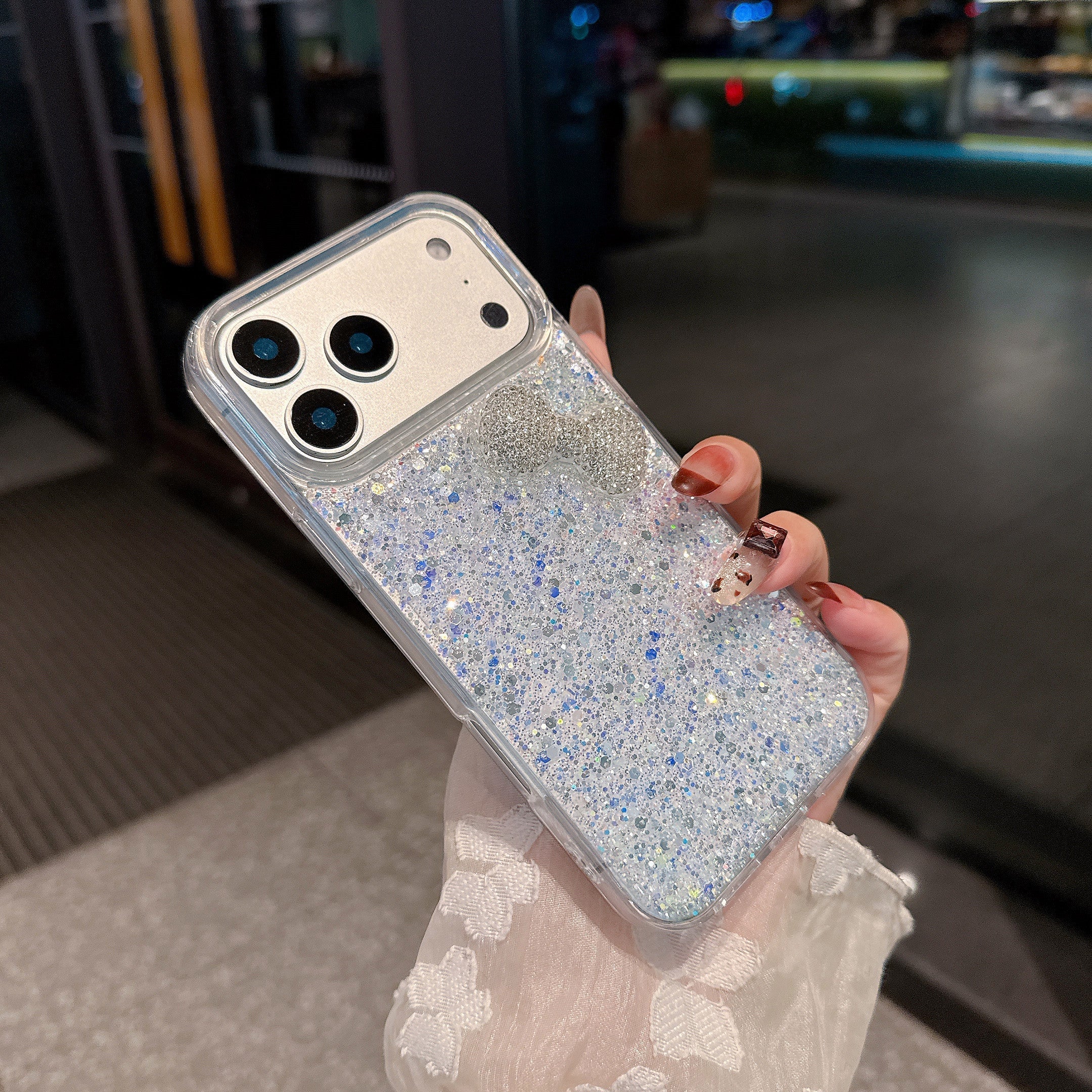 Moonlight Bow Diamond Glow Silicone Phone Case For iPhone 13