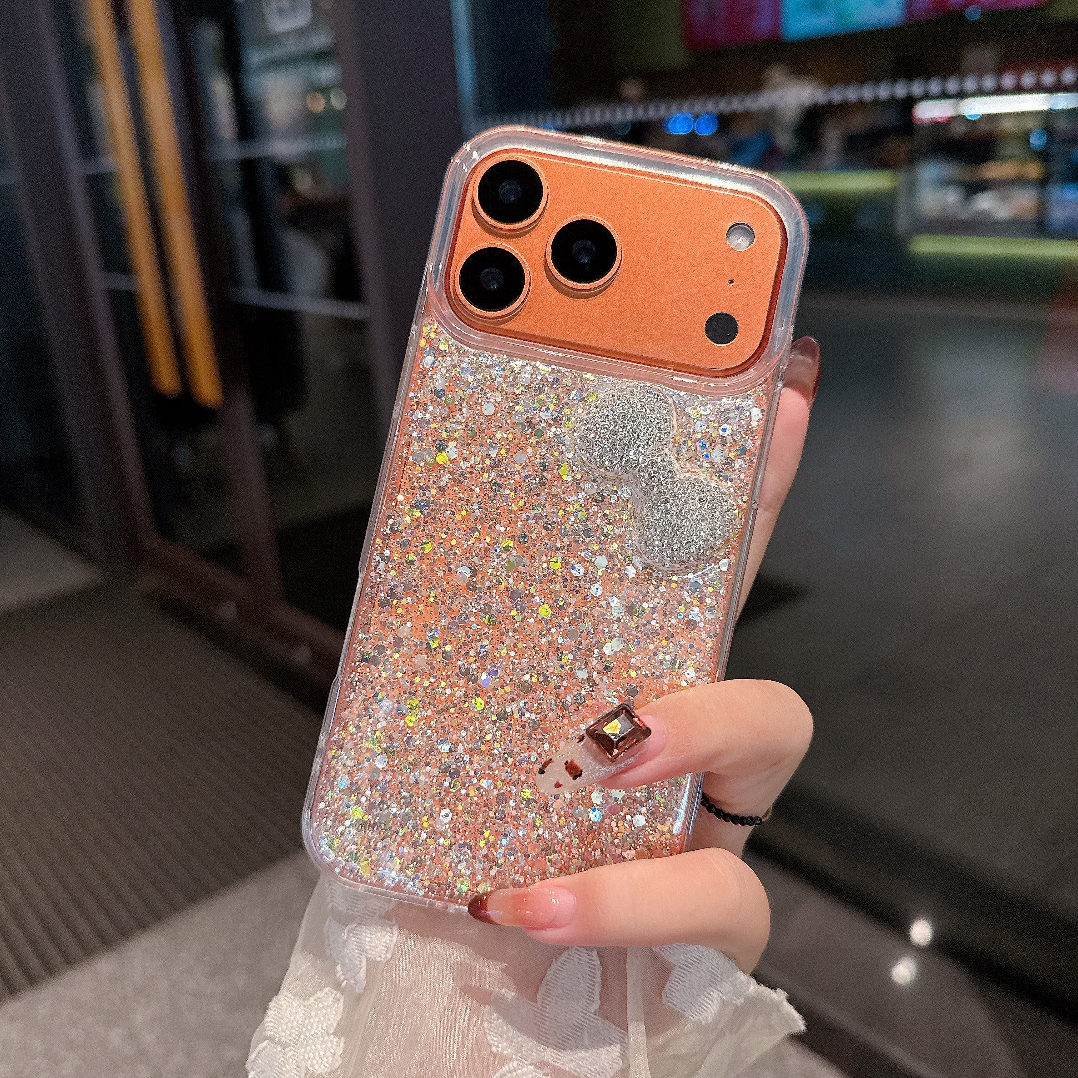 Moonlight Bow Diamond Glow Silicone Phone Case For iPhone 15