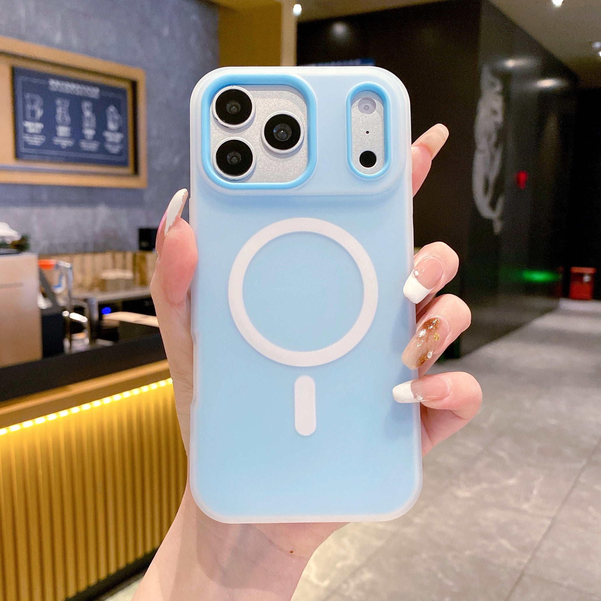 Ocean Blue With White MagSafe Ring Silicone Case For iPhone 13