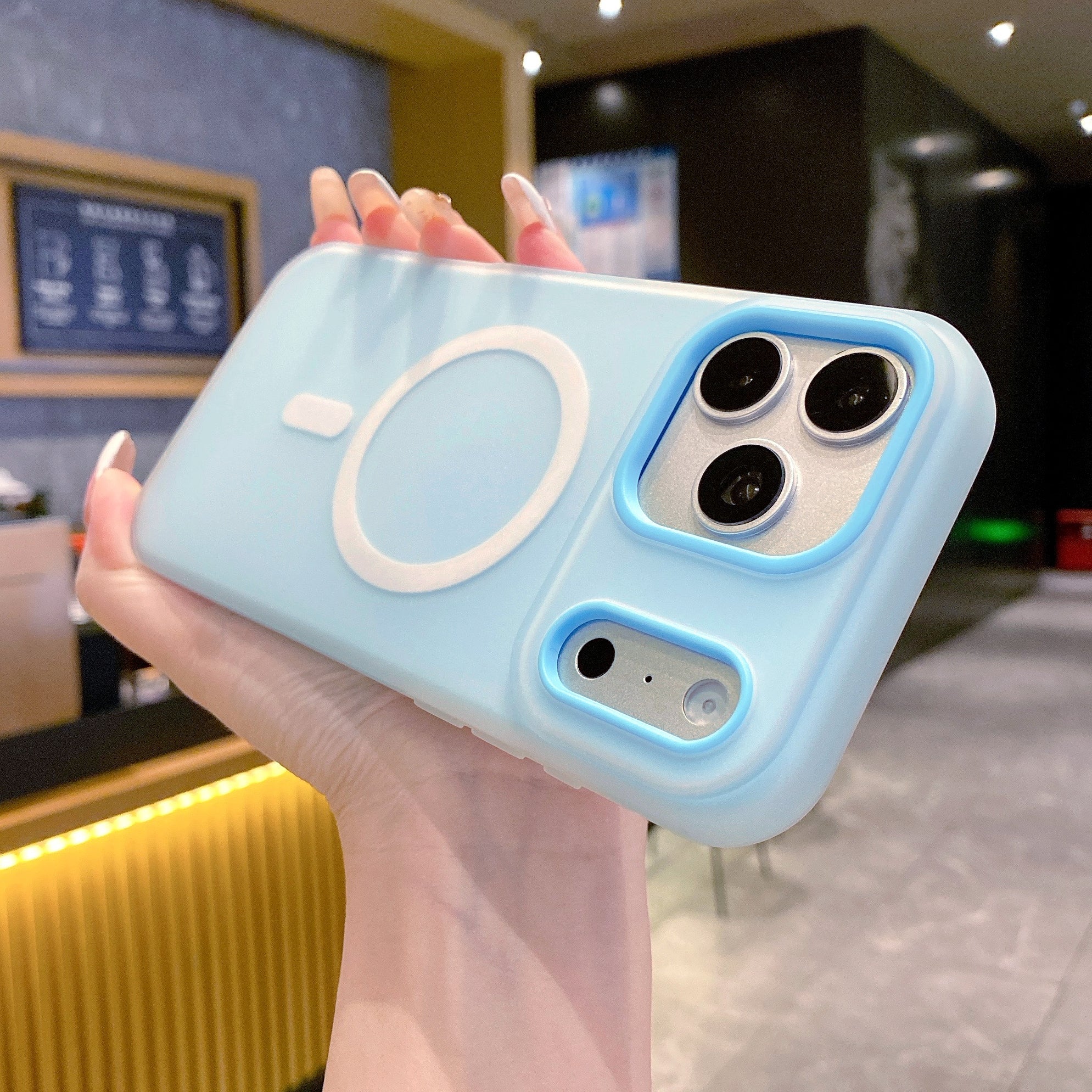 Ocean Blue With White MagSafe Ring Silicone Case For iPhone 17