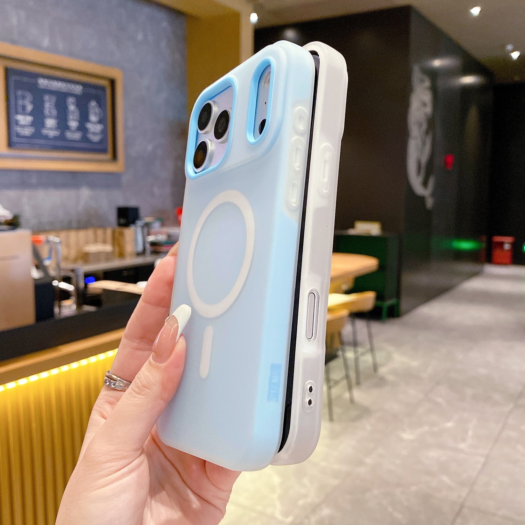 Ocean Blue With White MagSafe Ring Silicone Case For iPhone 17 Pro Max