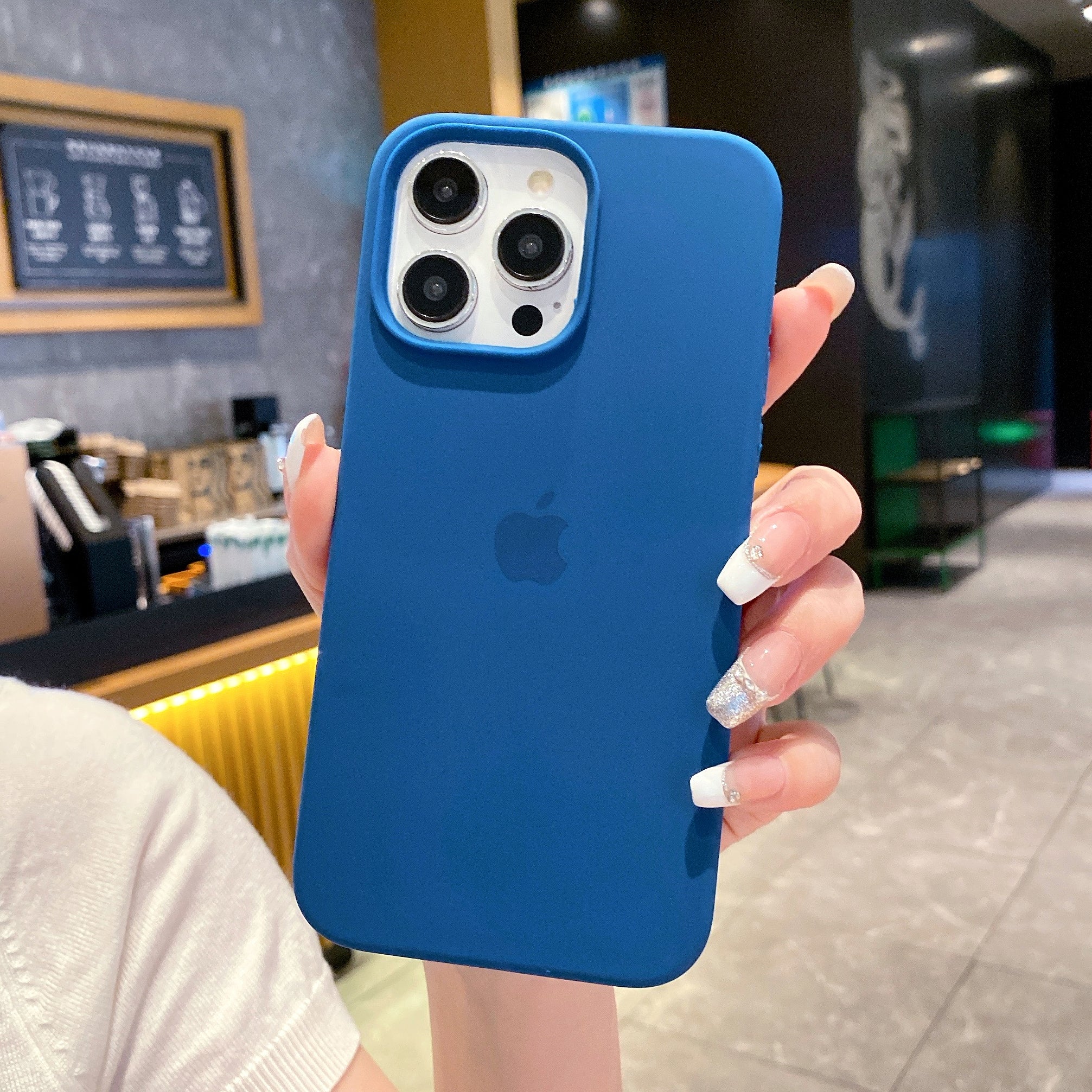 Original Blue Silicon Phone Cases For iPhone 16 Pro Max