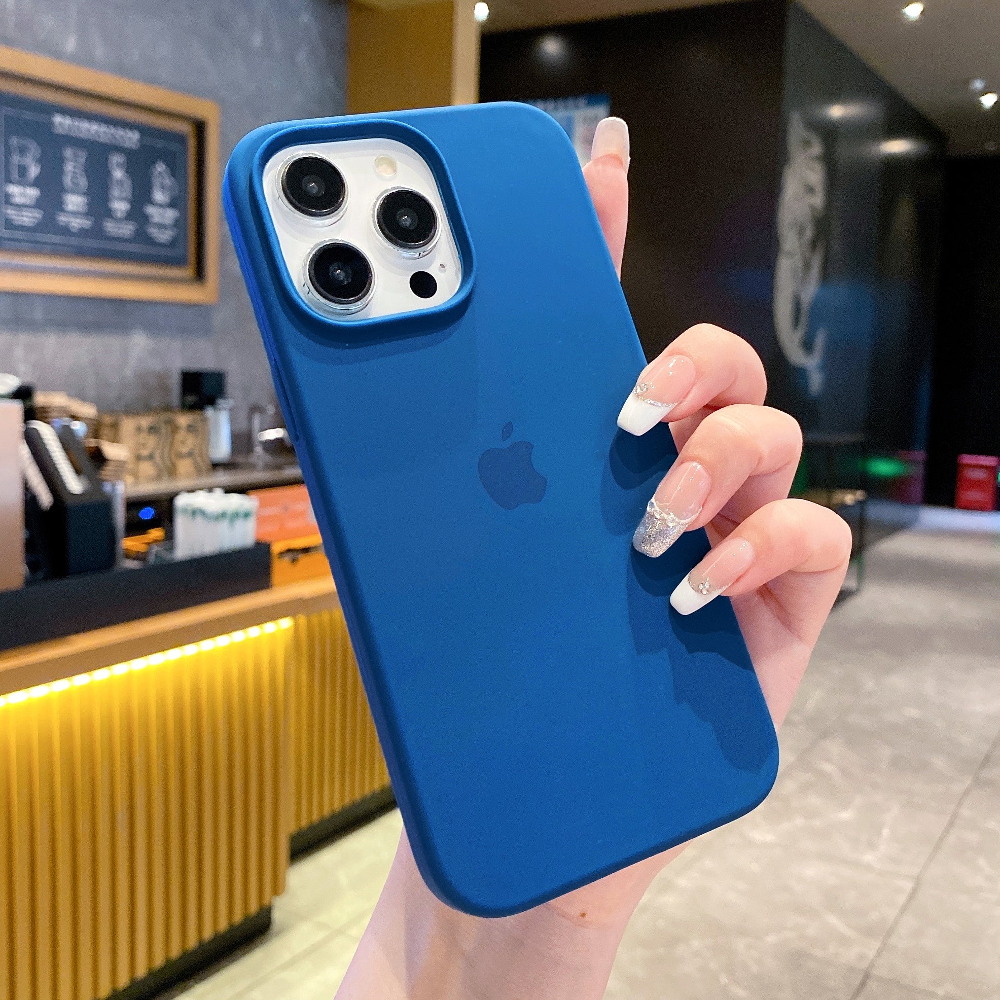 Original Blue Silicon Phone Cases For iPhone 16 Pro Max