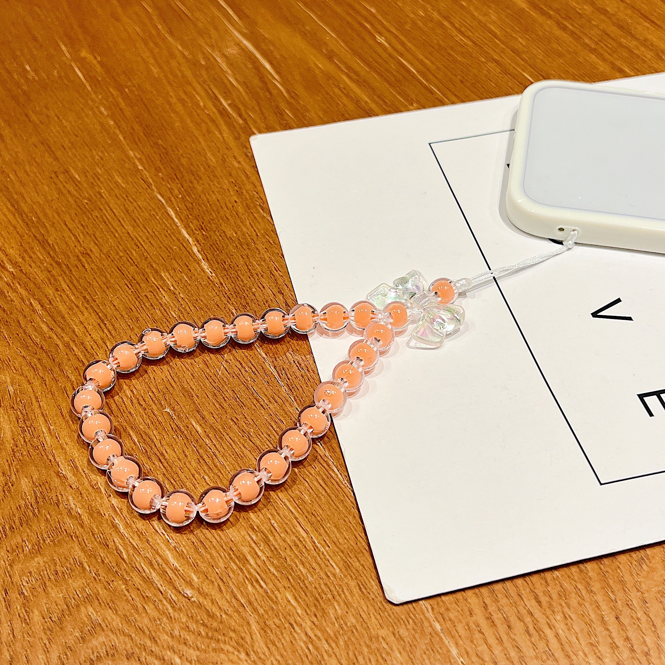 Peach Ribbon Beaded Phone Charm