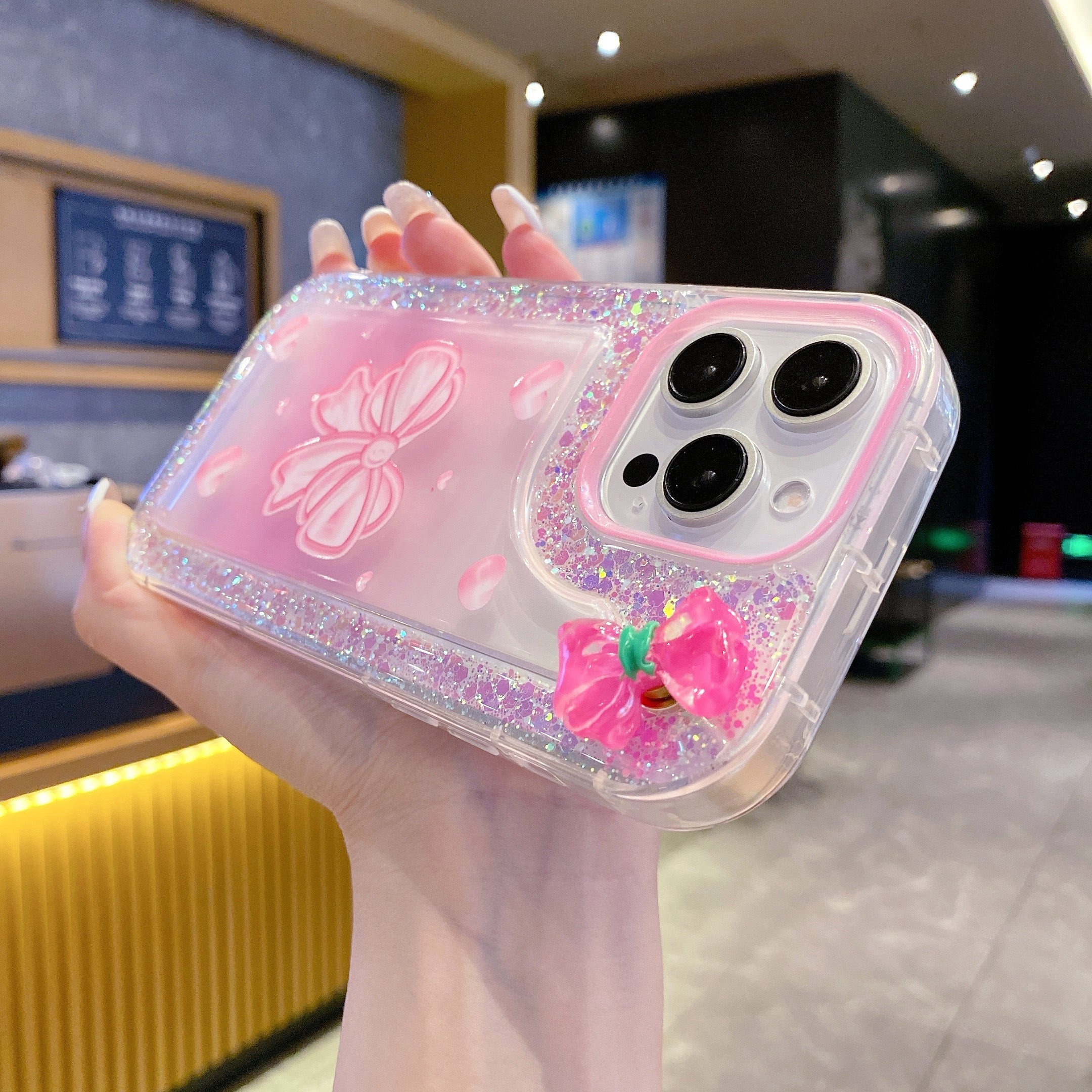 Pink Bow With Glitter Silicon Phone Case