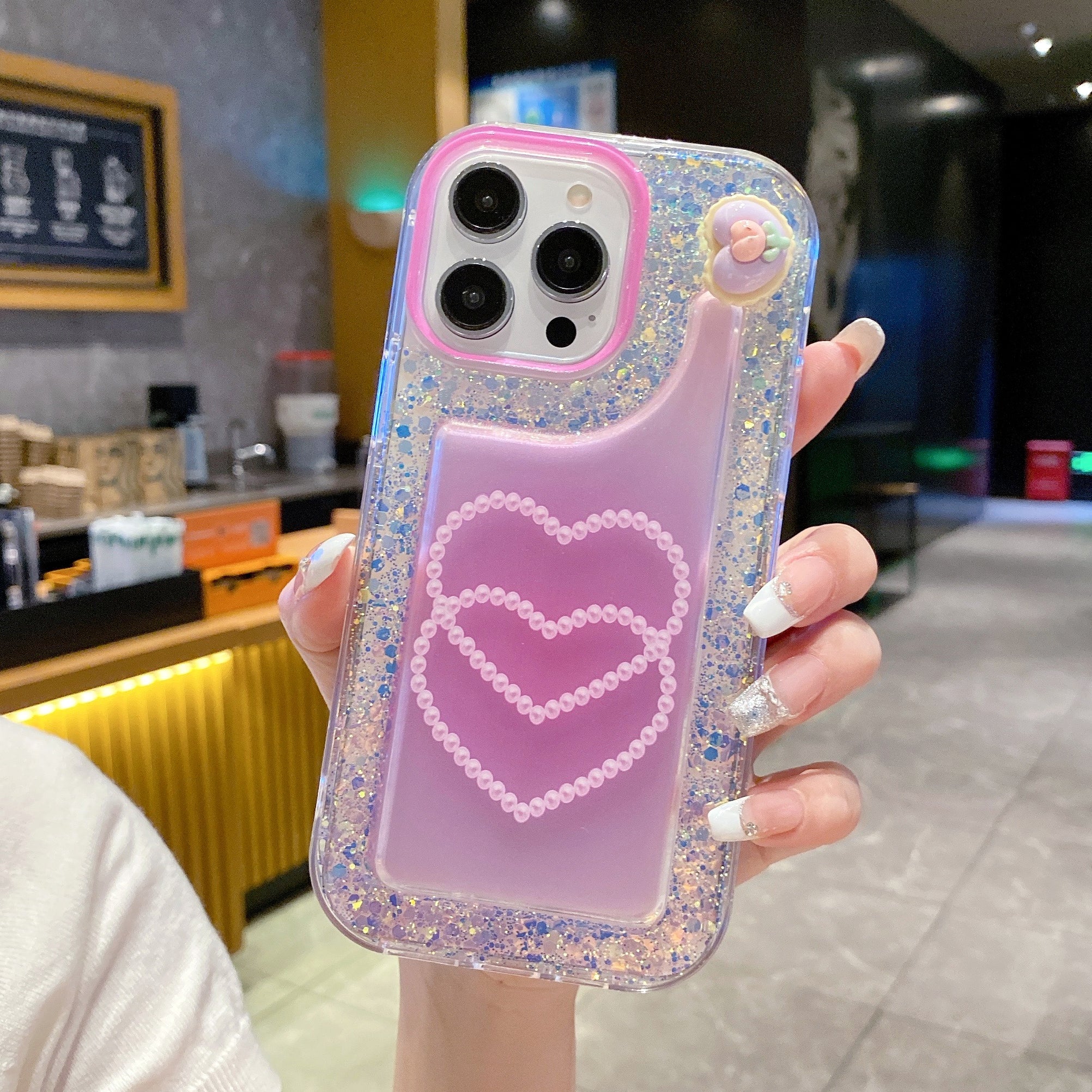 Pink Glitter Diamond Heart Silicon Phone Case