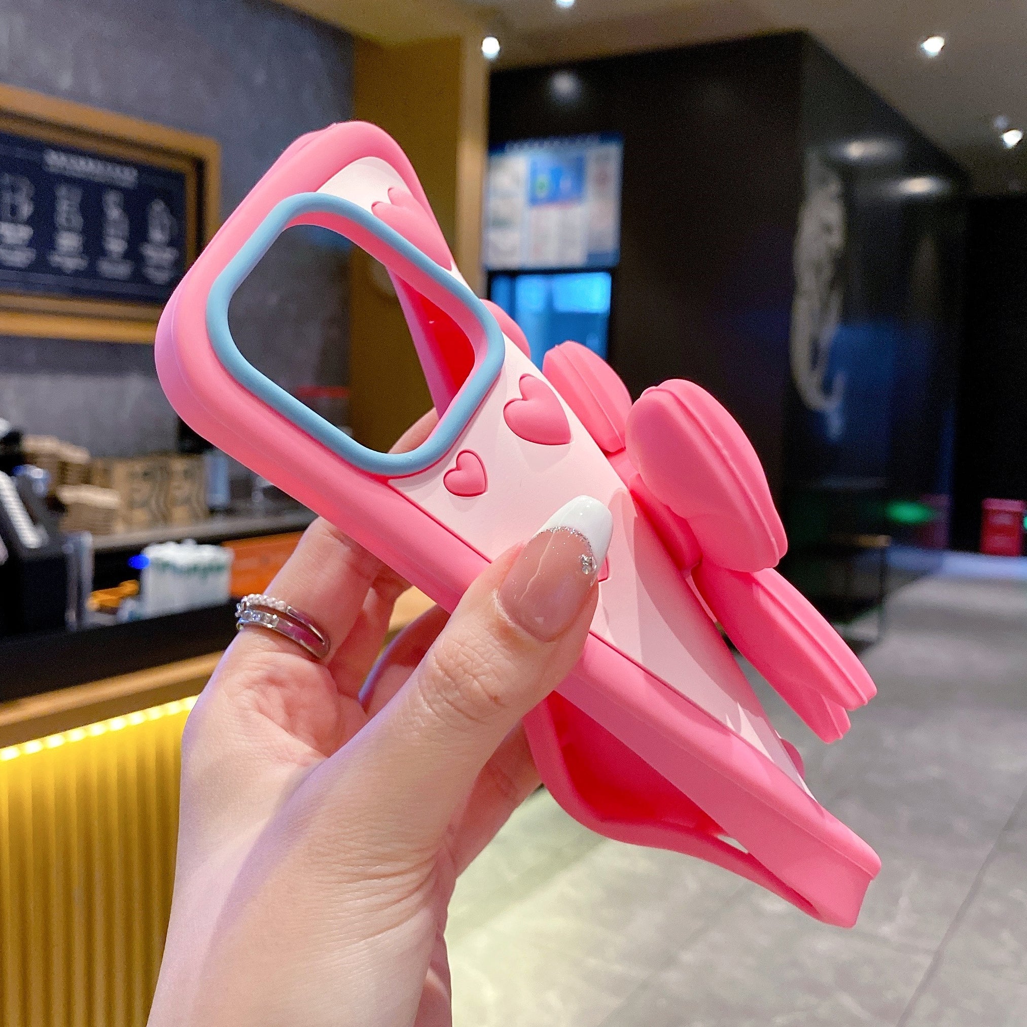Pink Heart With Bow Stand Silicon Phone Cases