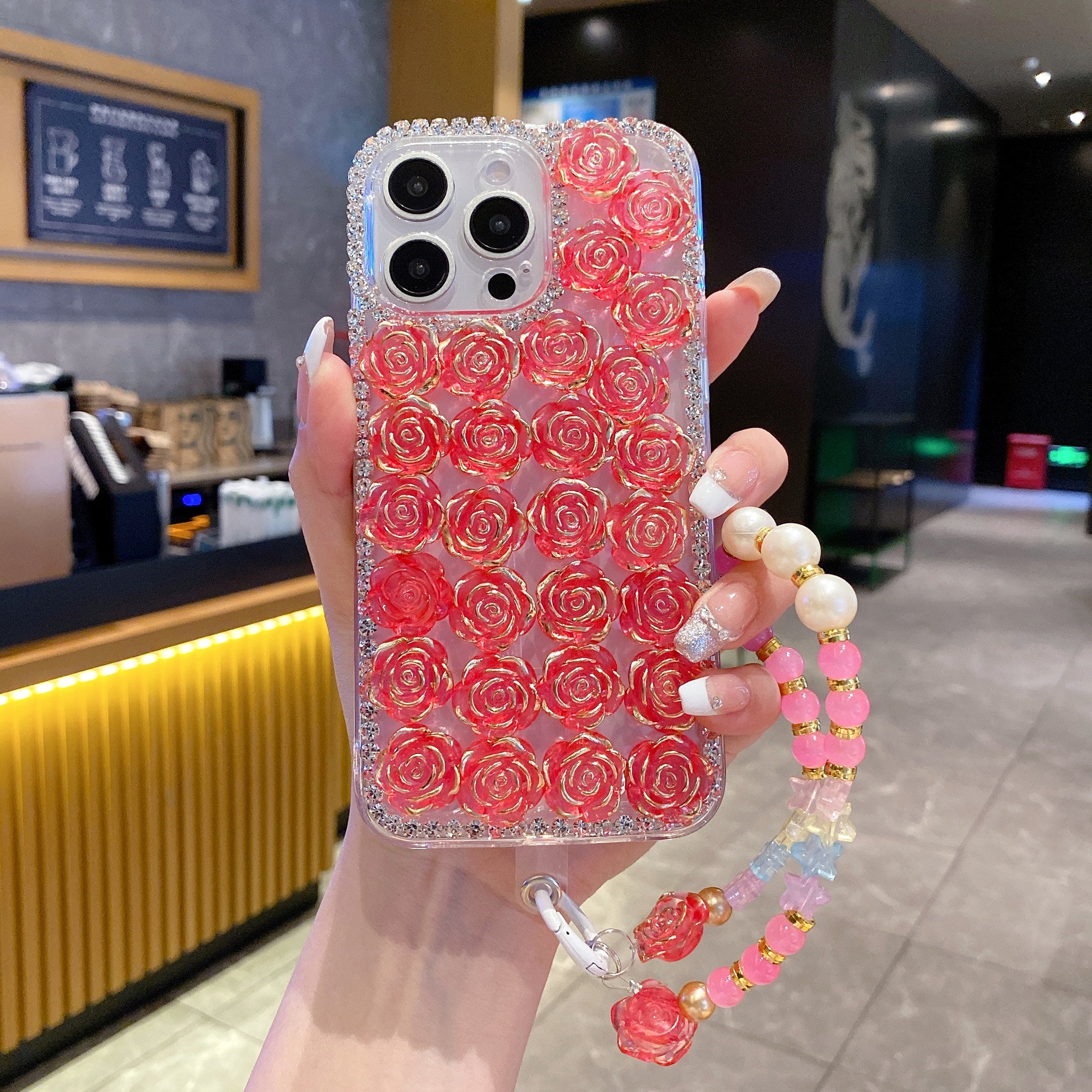 Pink Lotus With Bracelet Silicon Phone Case For iPhone 16 Pro Max
