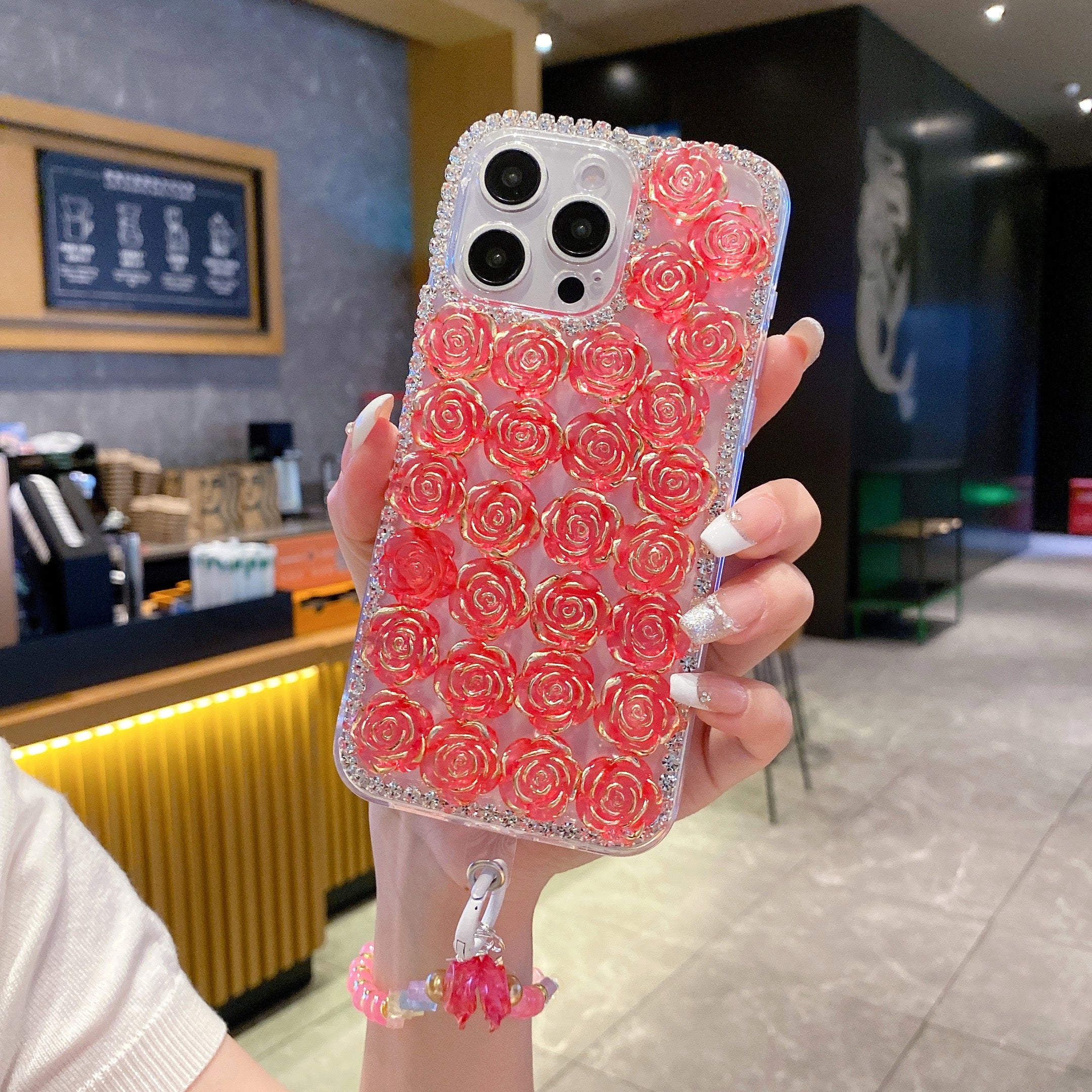 Pink Lotus With Bracelet Silicon Phone Case For iPhone 16 Pro Max