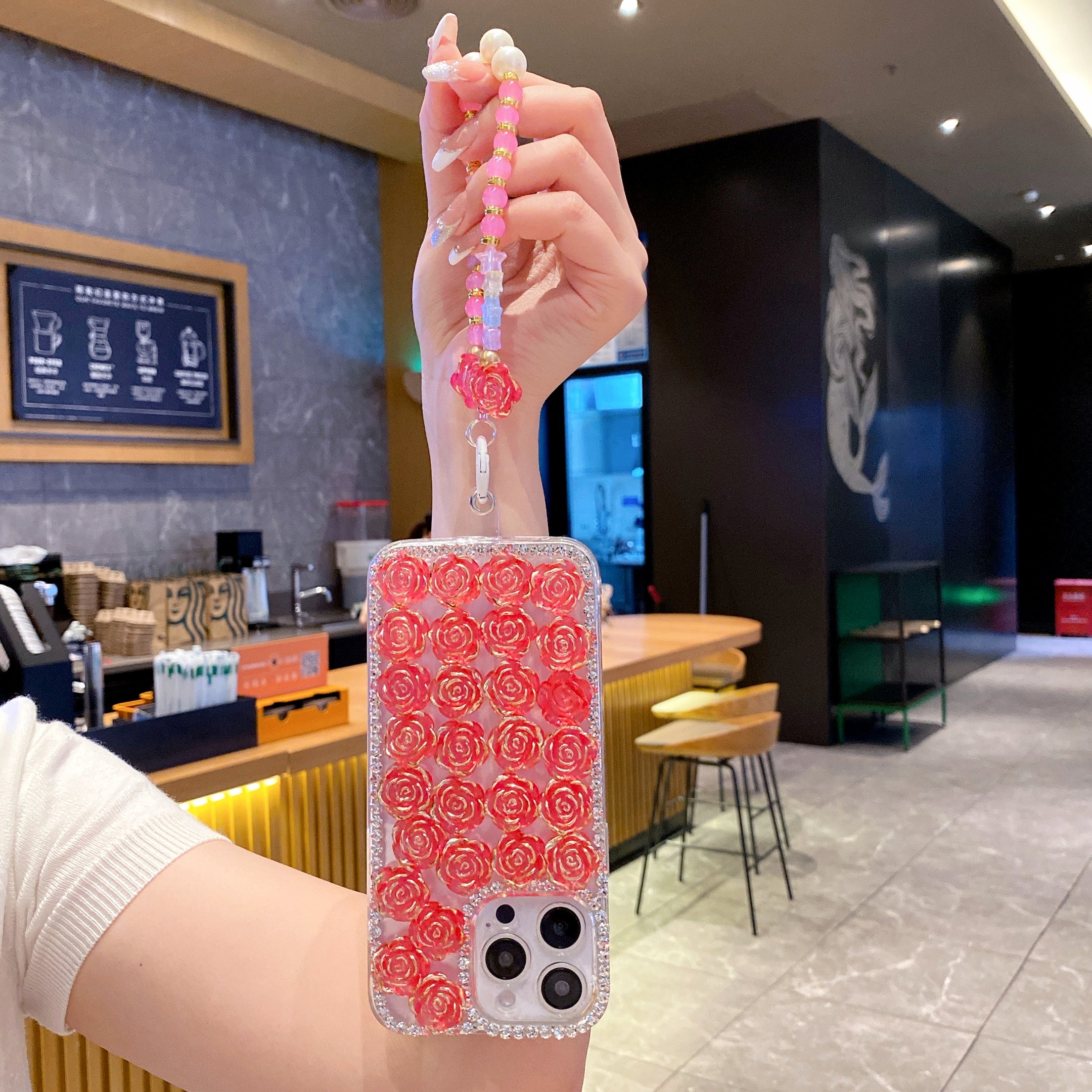 Pink Lotus With Bracelet Silicon Phone Case For iPhone 16 Pro Max