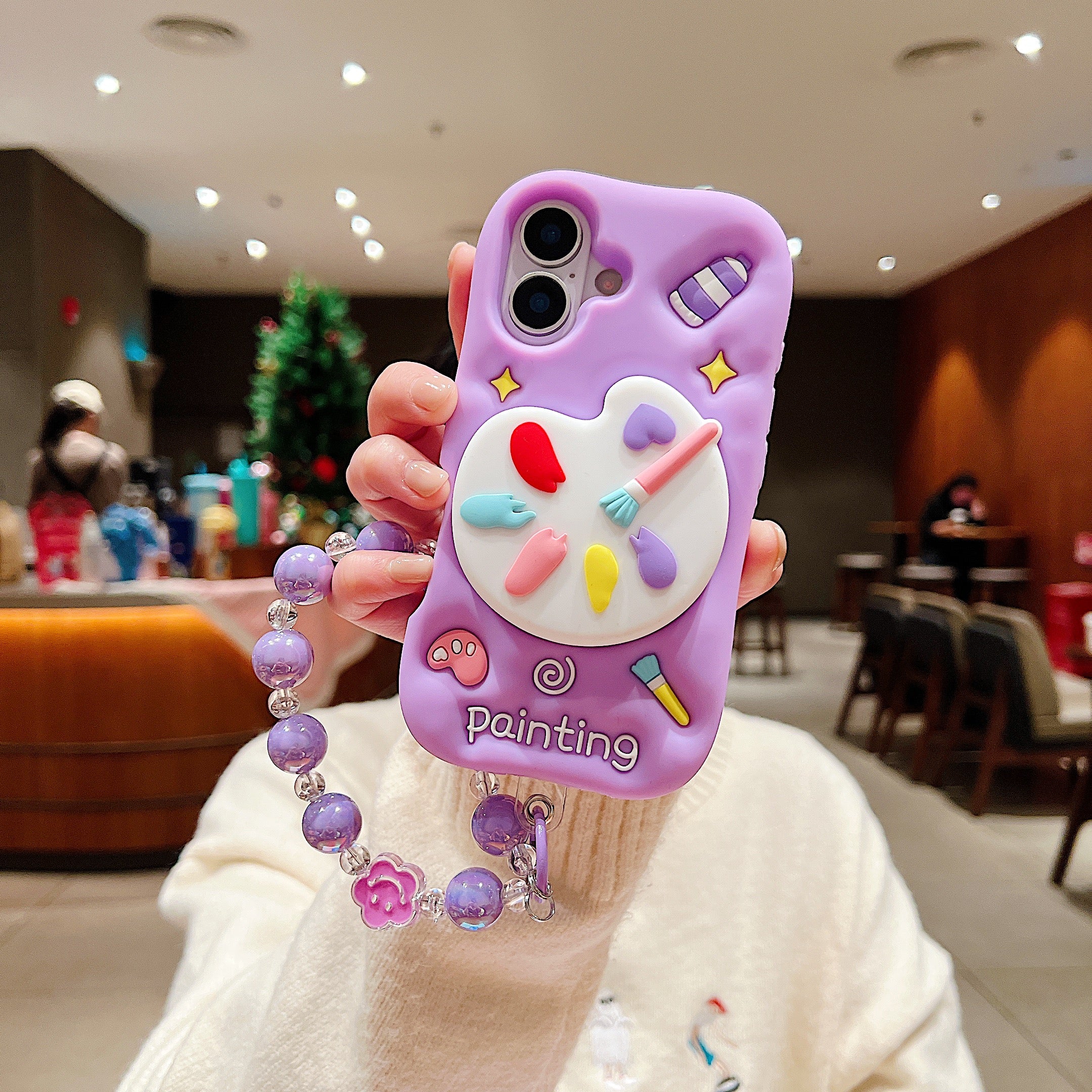 Purple Artist Palette 3D Phone Case - Kawaii Painting Theme Case With Beaded Charm For iPhone 17 Air