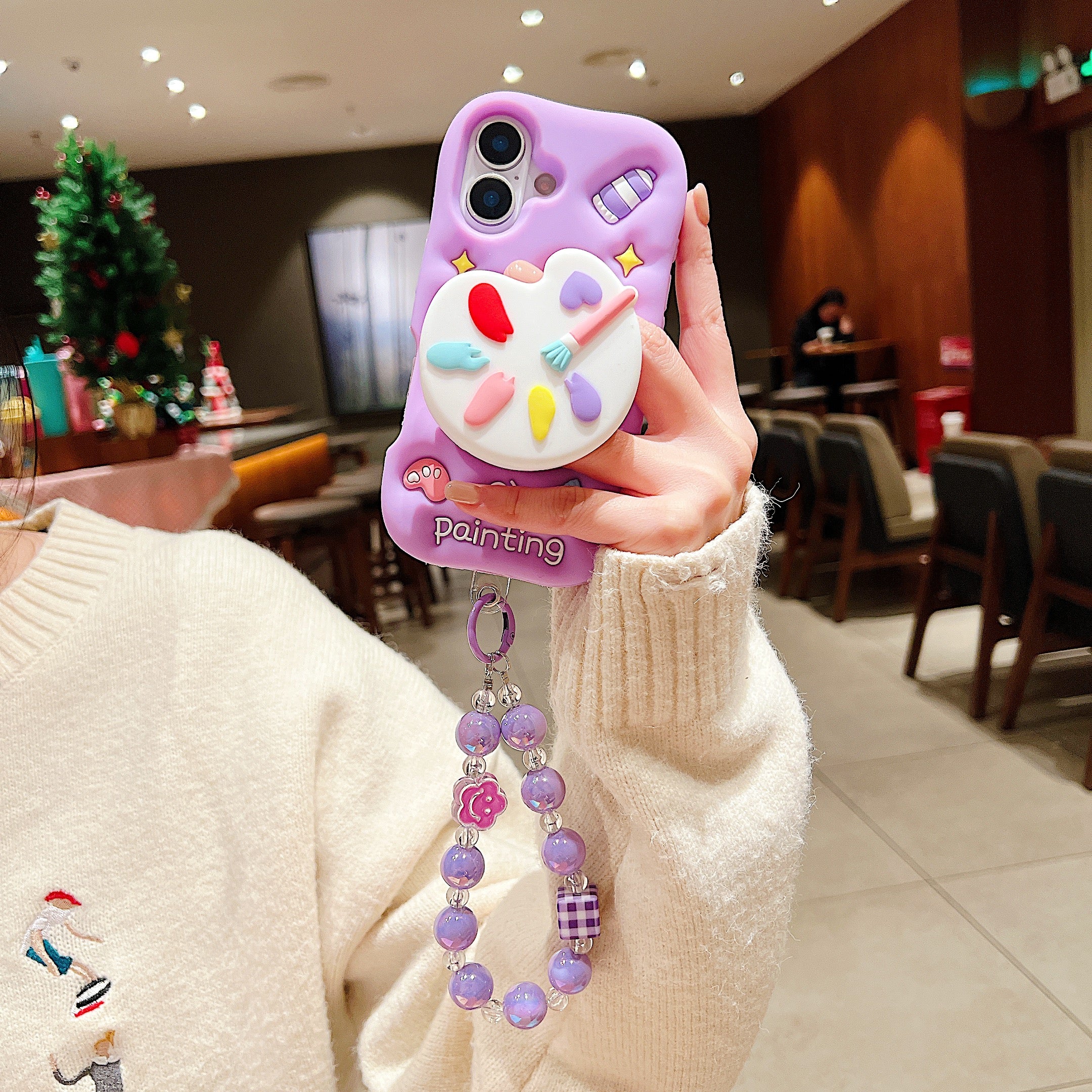 Purple Artist Palette 3D Phone Case - Kawaii Painting Theme Case With Beaded Charm For iPhone 17 Air