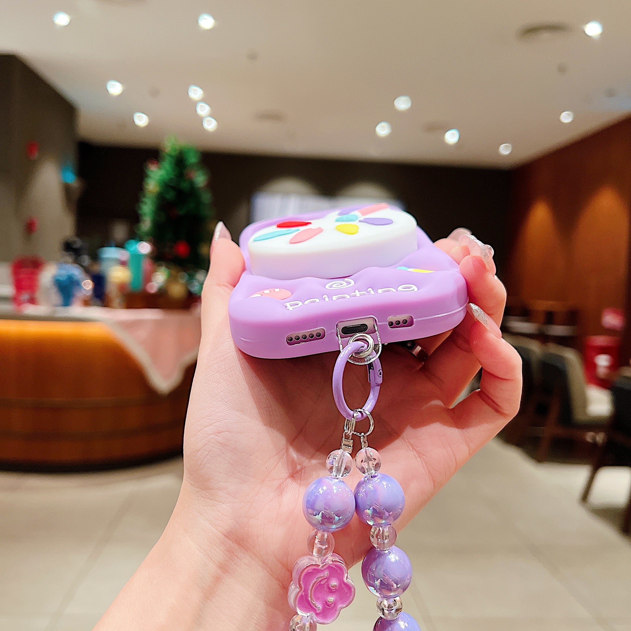 Purple Artist Palette 3D Phone Case - Kawaii Painting Theme Case With Beaded Charm For iPhone 17 Air