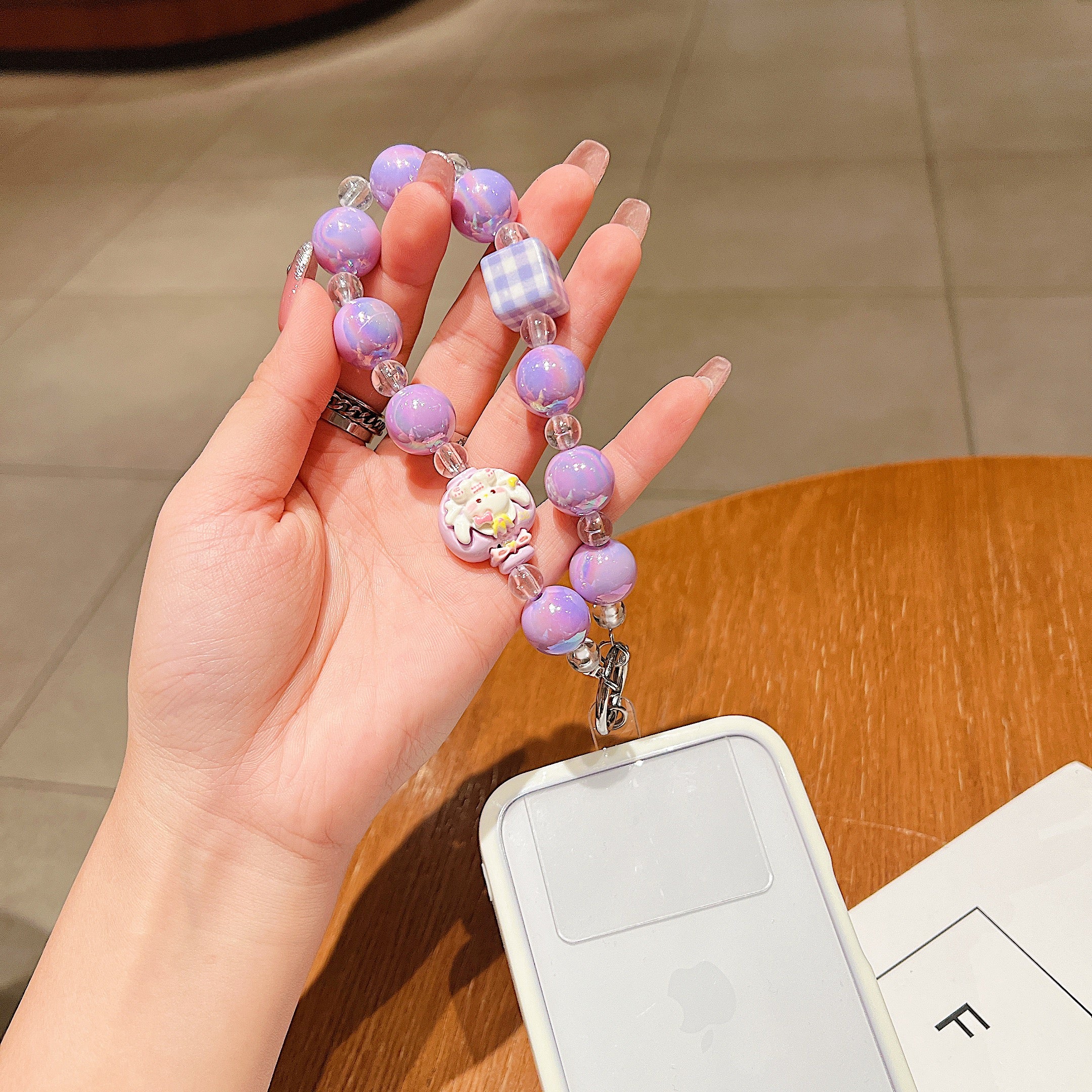 Purple Pearl & Cat Beaded Phone Charm