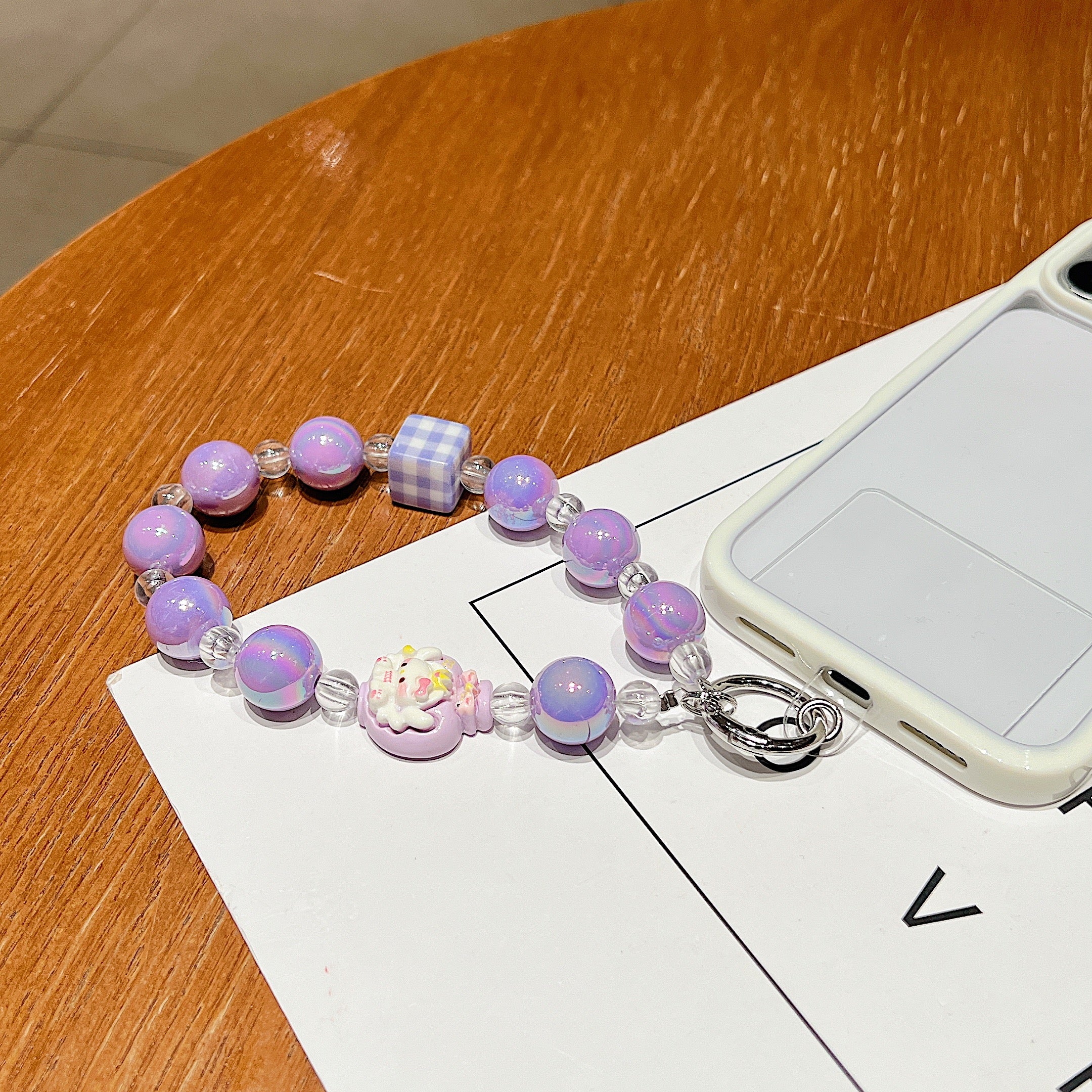 Purple Pearl & Cat Beaded Phone Charm