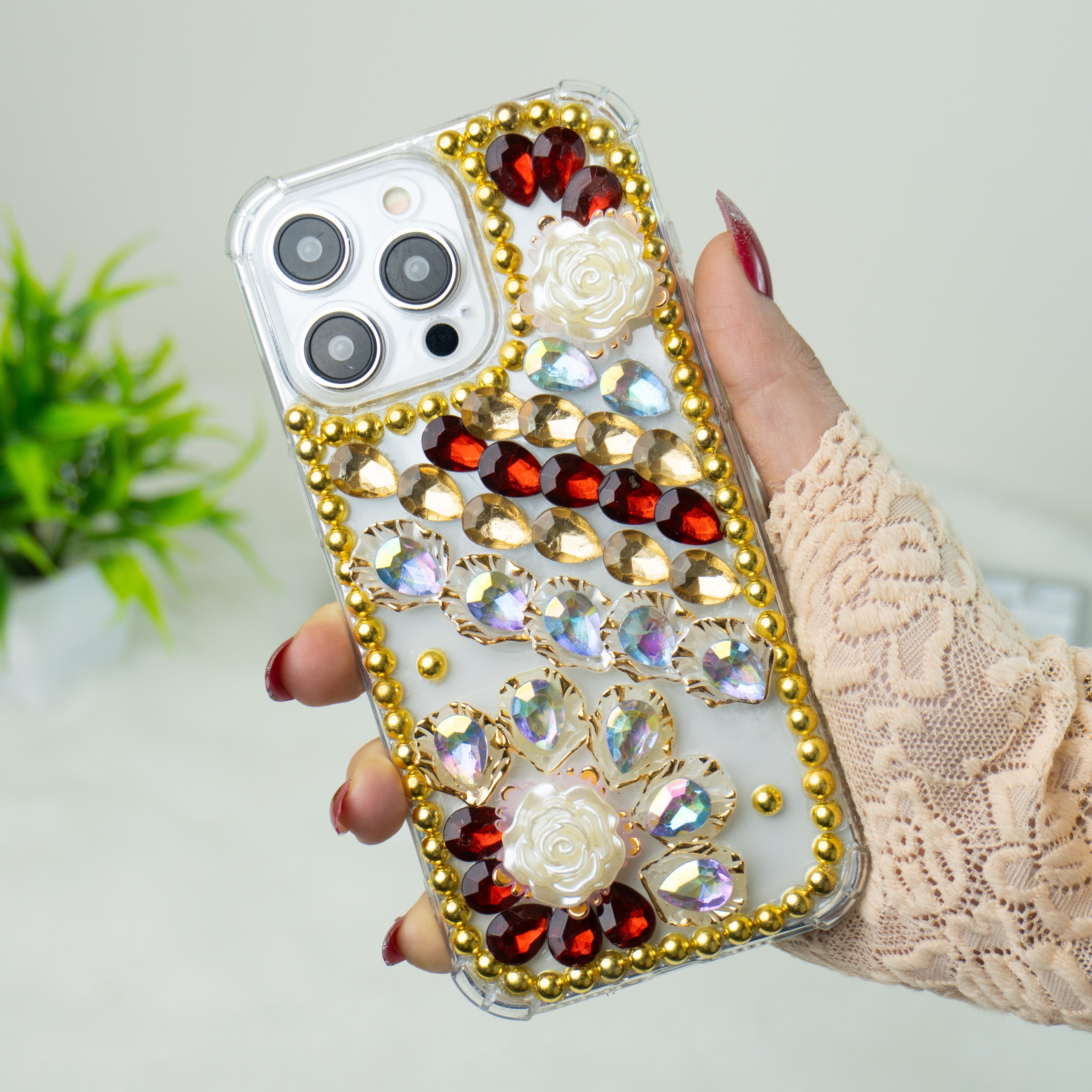 Red-Gold Diamond Silicon Phone Cases For iPhone 13 Pro