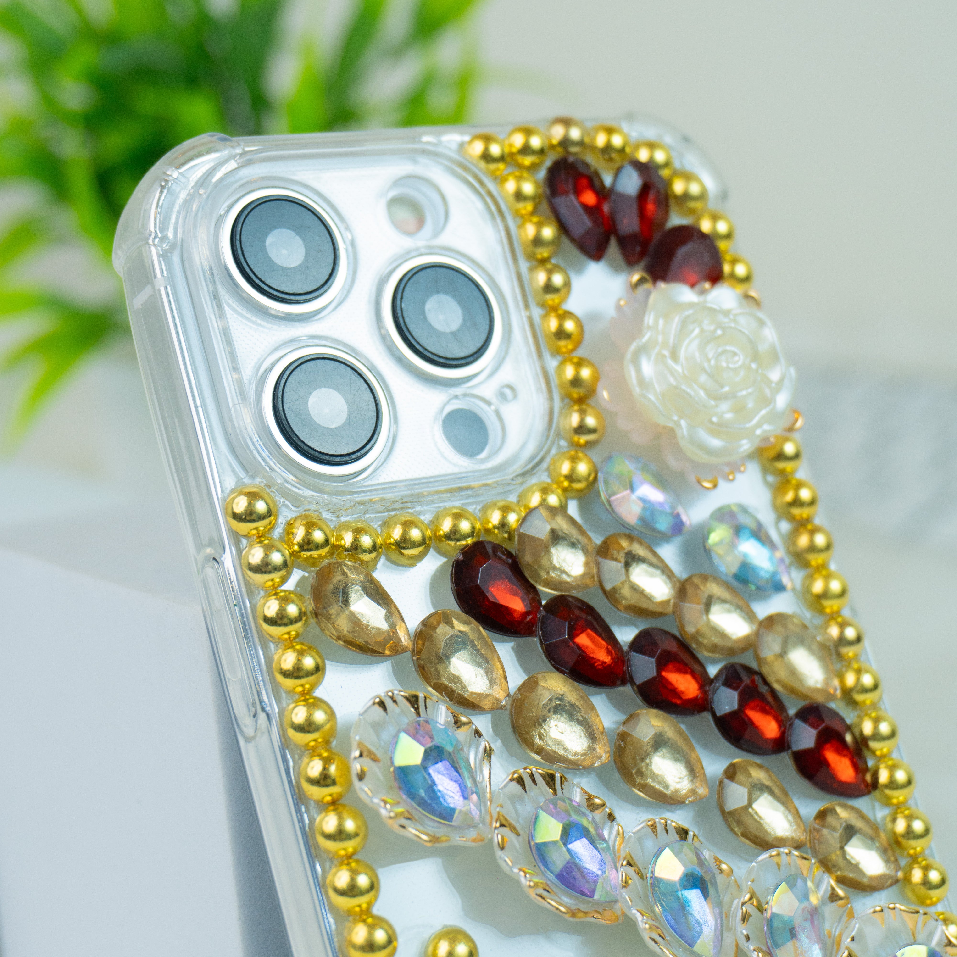 Red-Gold Diamond Silicon Phone Cases For iPhone 17 Pro Max