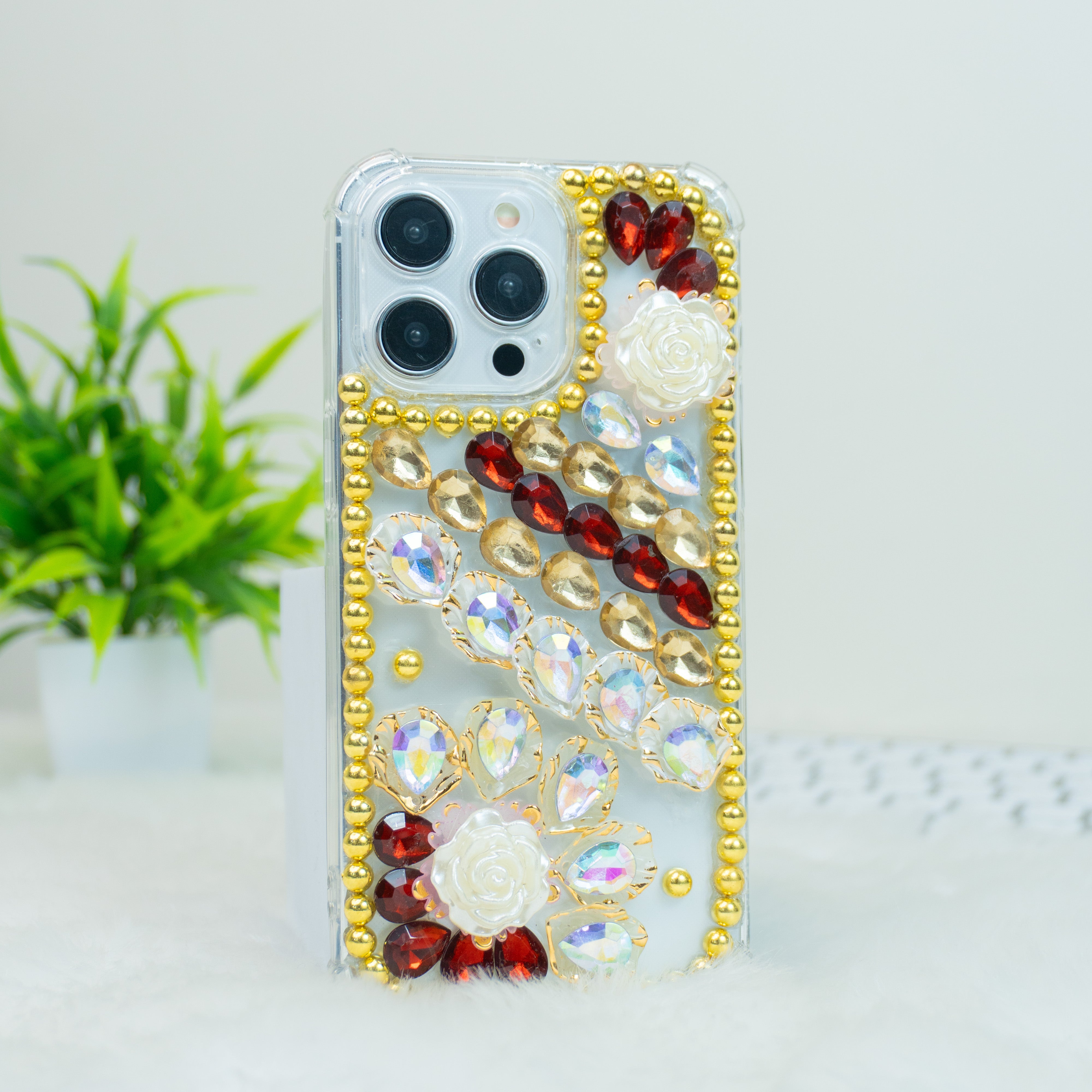 Red-Gold Diamond Silicon Phone Cases For iPhone 17 Pro Max