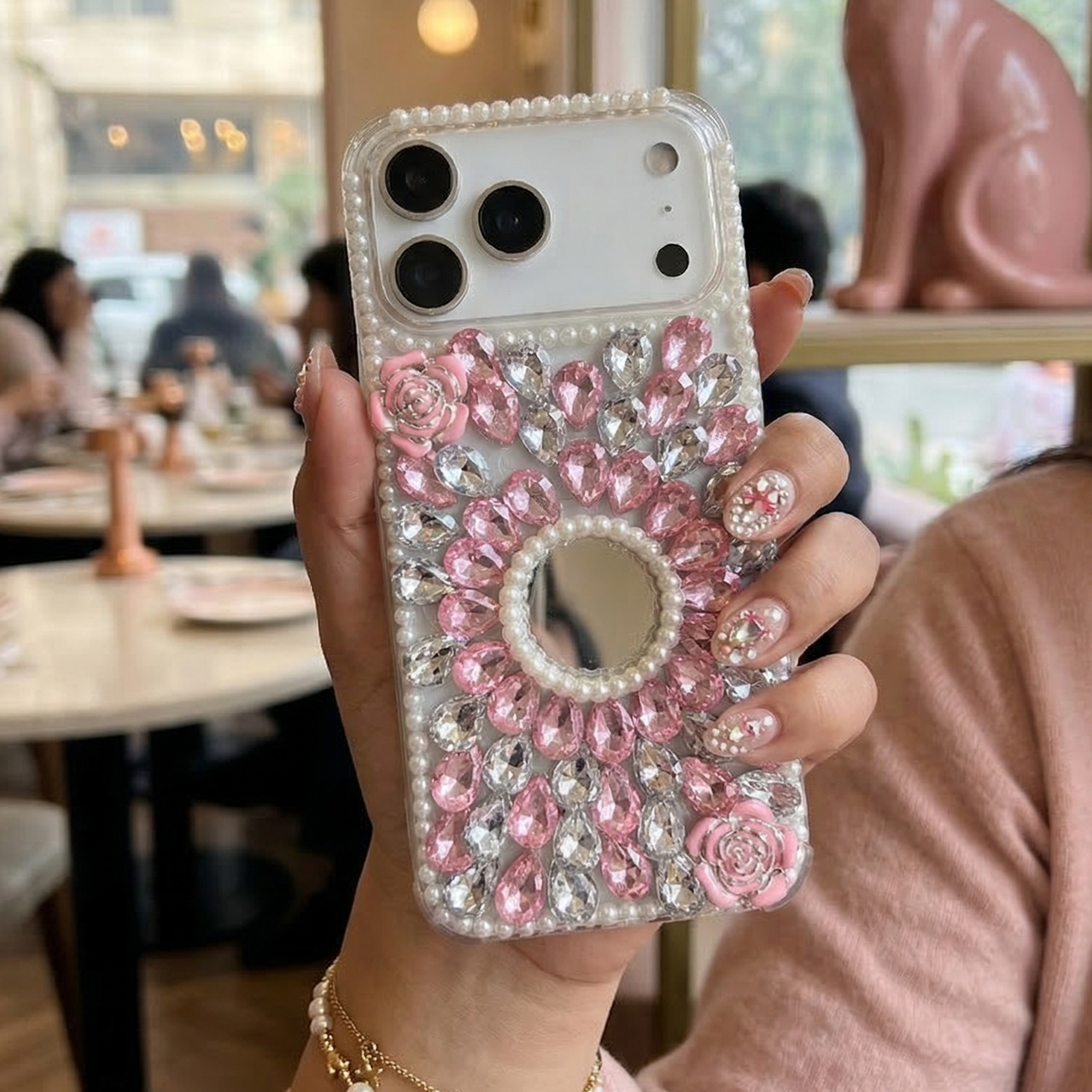 Rose Petal Mirror Moti Shine Silicone Case