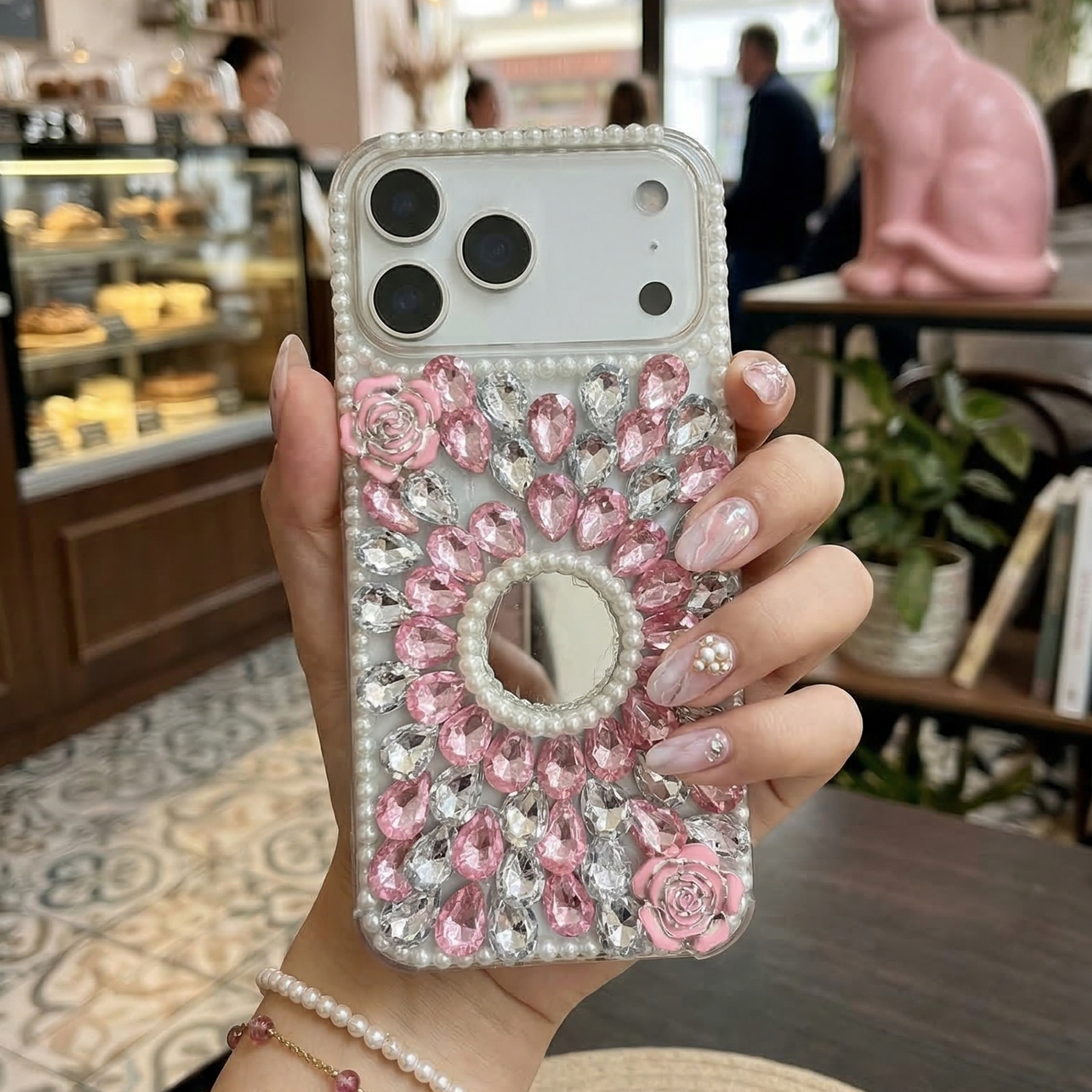 Rose Petal Mirror Moti Shine Silicone Case
