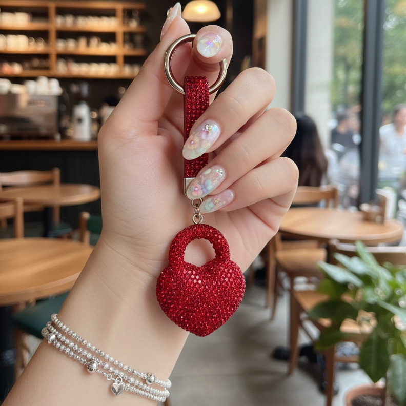 Ruby Red Crystal Padlock Phone Charm - Luxury Bling Keychain for Backpacks & Purses