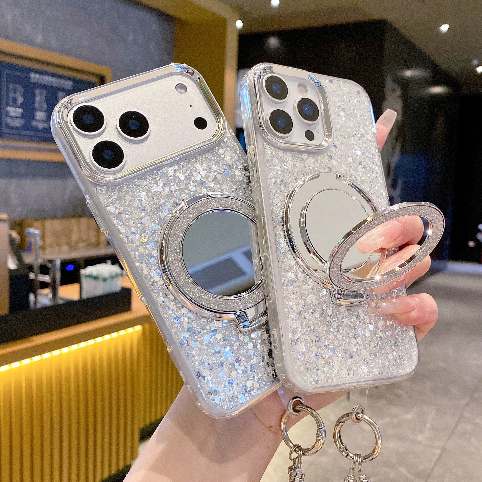 Silver Glitter Case with Ring Stand – Luxury Sparkle Design | Silicon Phone Case For iPhone 14 Plus