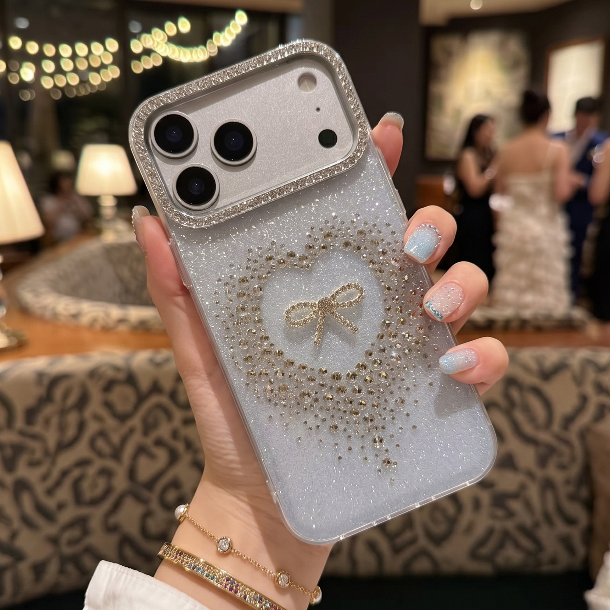 Stardust Heart Shimmer Case Luxury Silver Ribbon & Glitter Shield