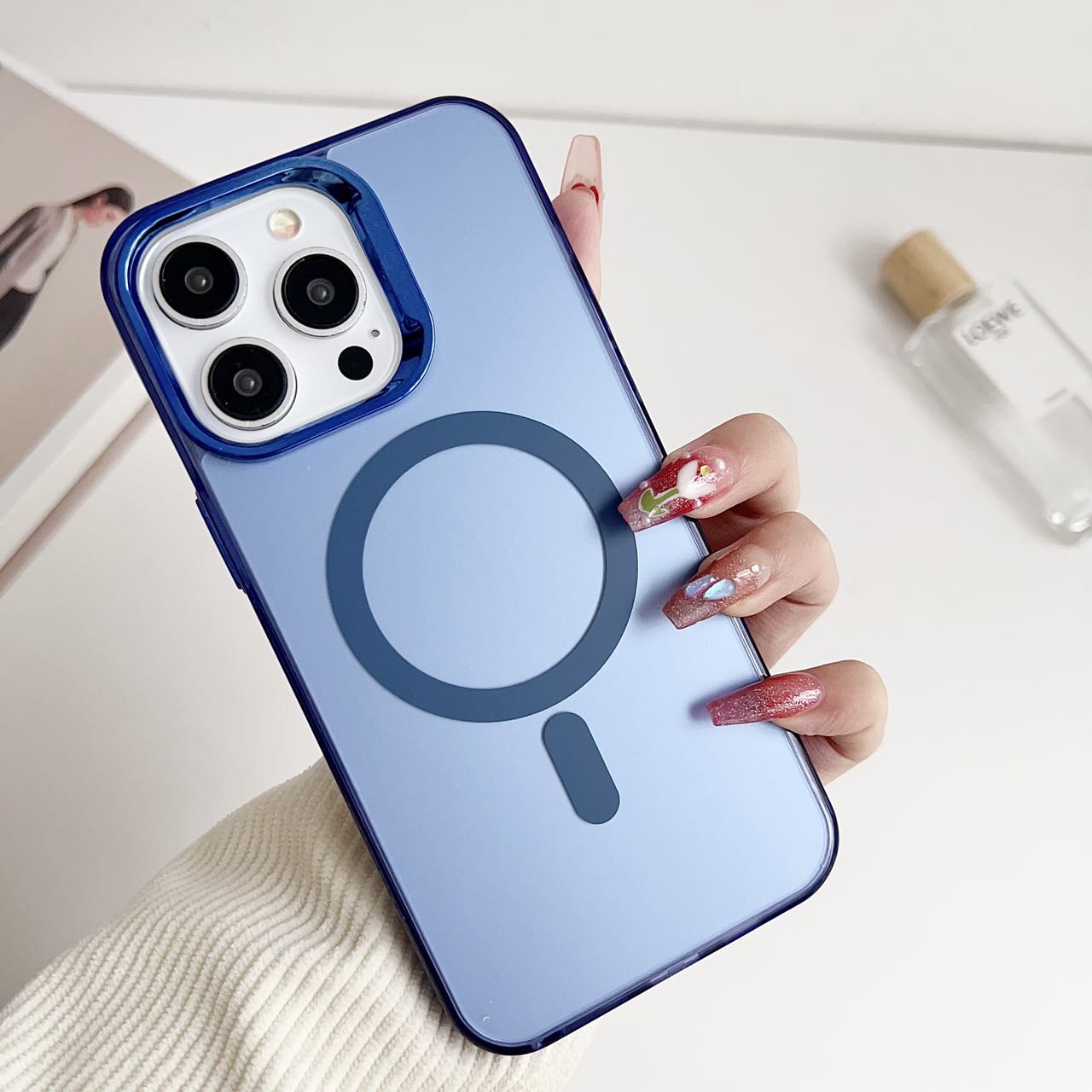 Blue Luxury Smoky Phone Case With Magsafe For iPhone 13 Mini