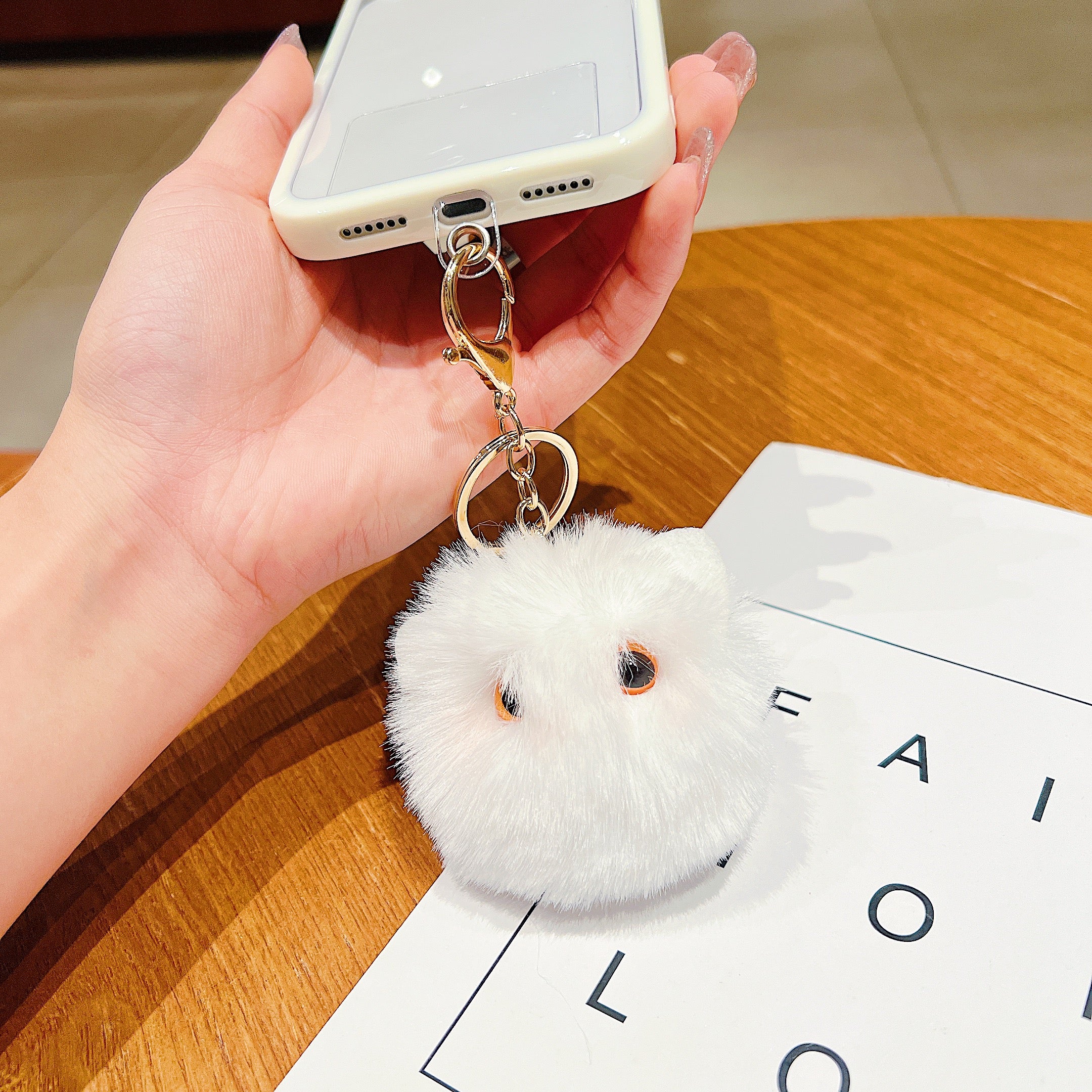 Snow White Fluffy Pom-Pom Charm