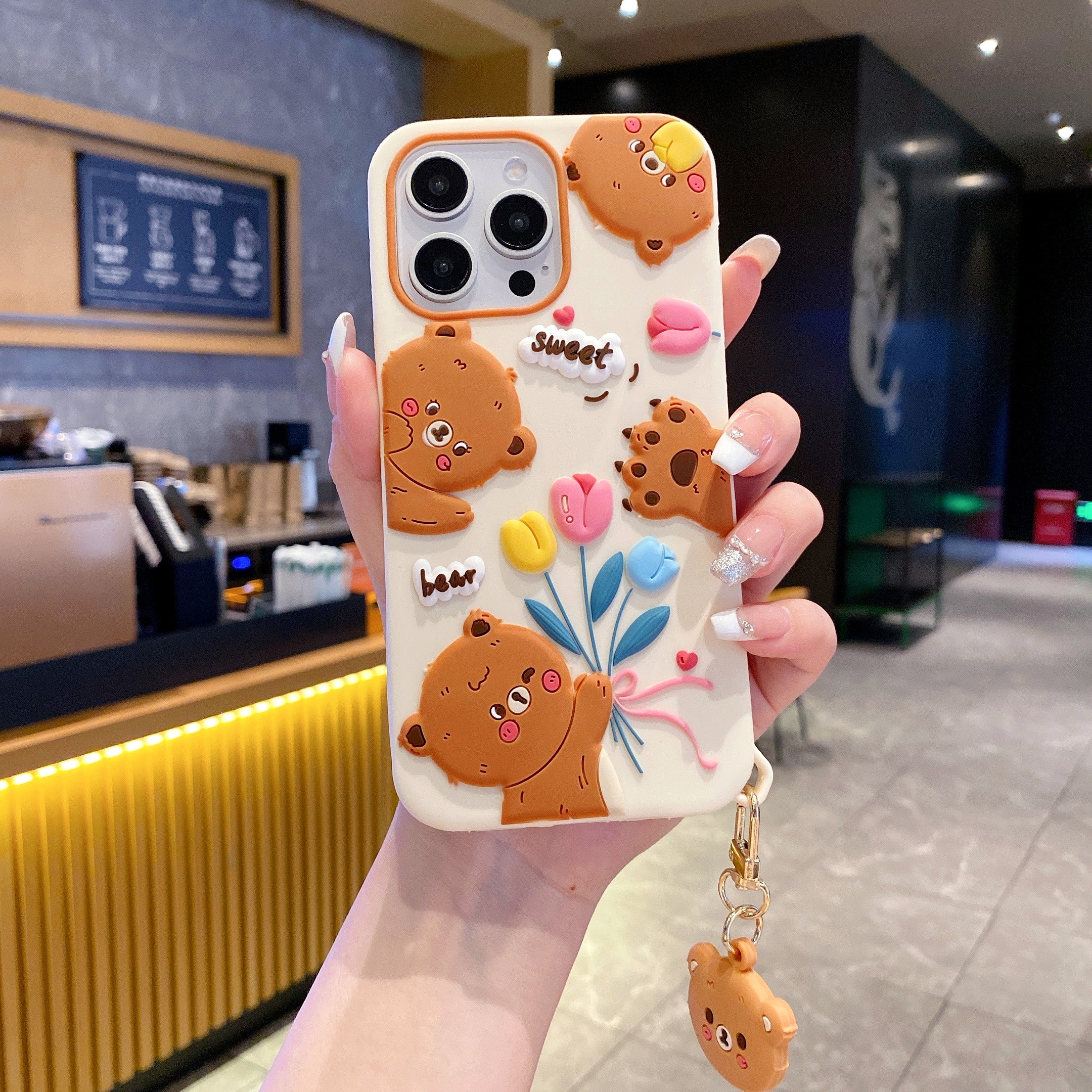 Sweet Tulip Bear With Sweet Charm Silicon Phone Cases For iPhone 16 Pro Max