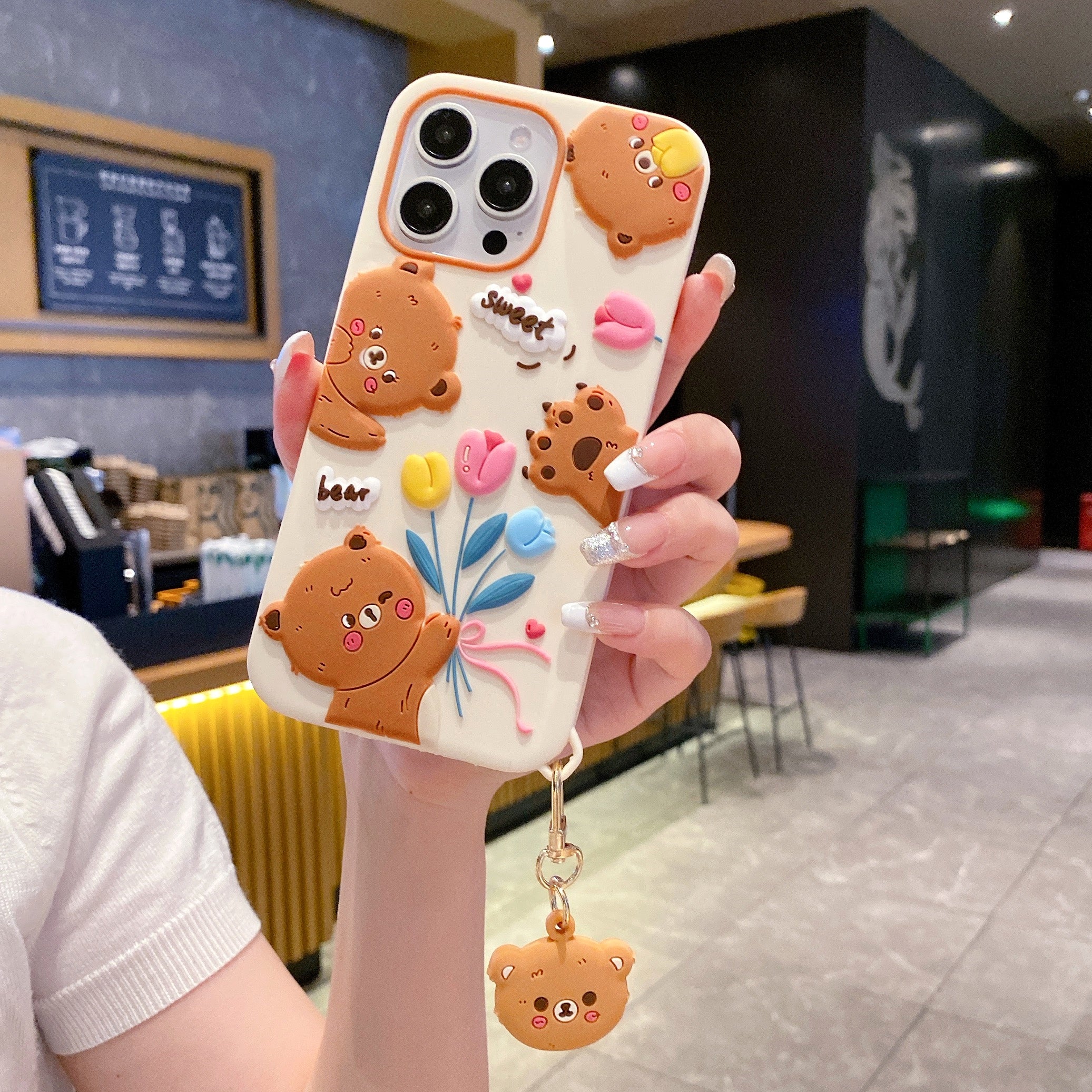 Sweet Tulip Bear With Sweet Charm Silicon Phone Cases For iPhone 16 Pro Max