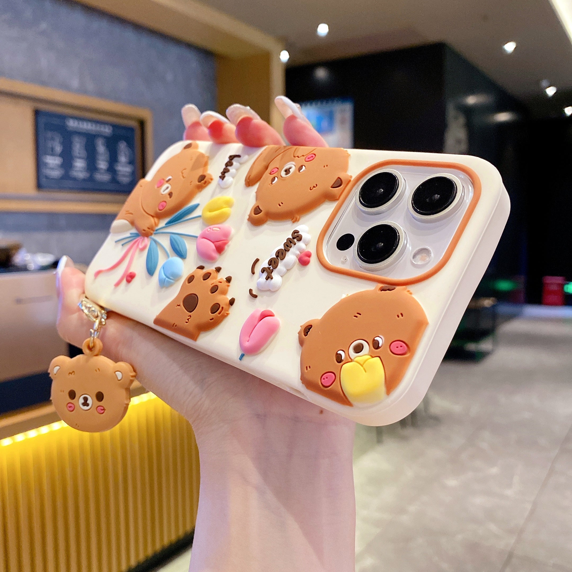 Sweet Tulip Bear With Sweet Charm Silicon Phone Cases For iPhone 16 Pro Max