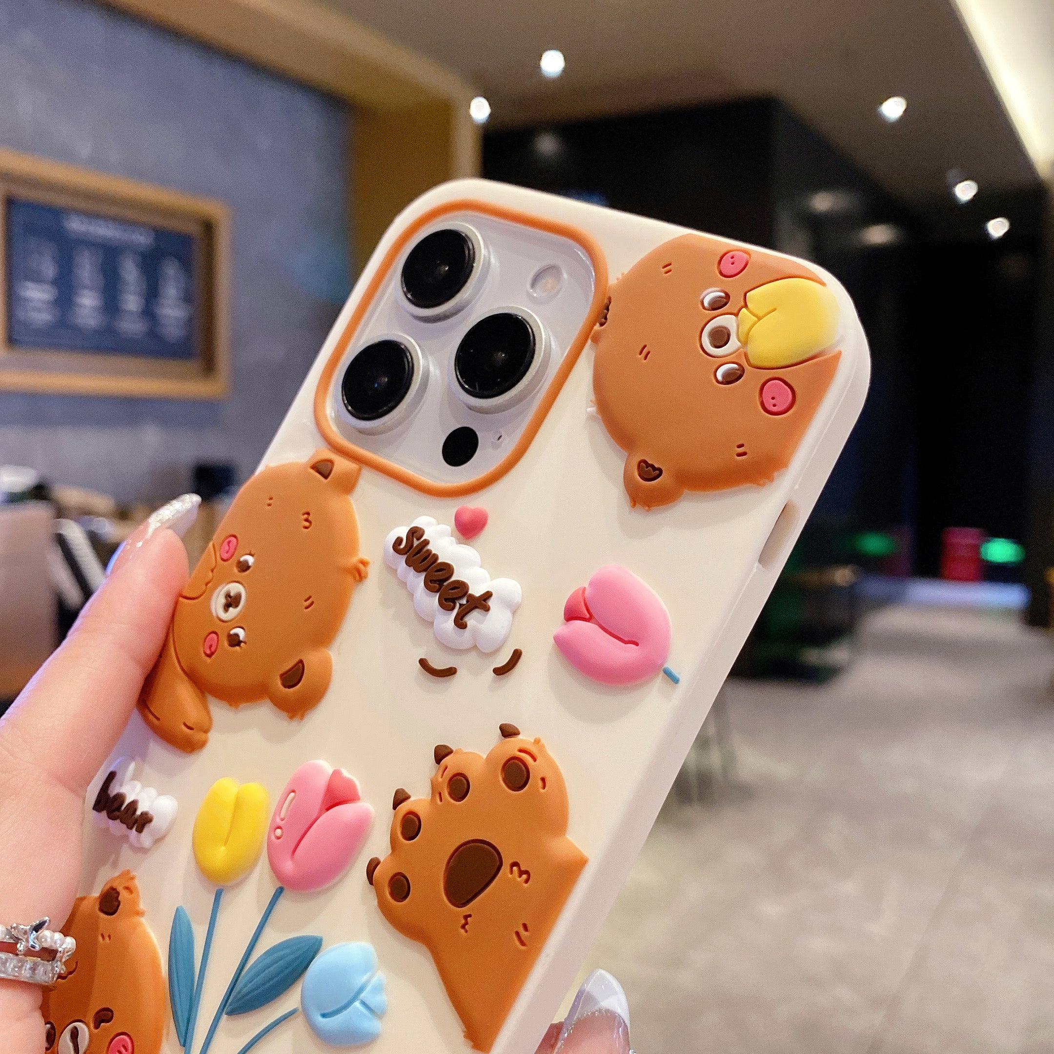 Sweet Tulip Bear With Sweet Charm Silicon Phone Cases For iPhone 16 Pro Max