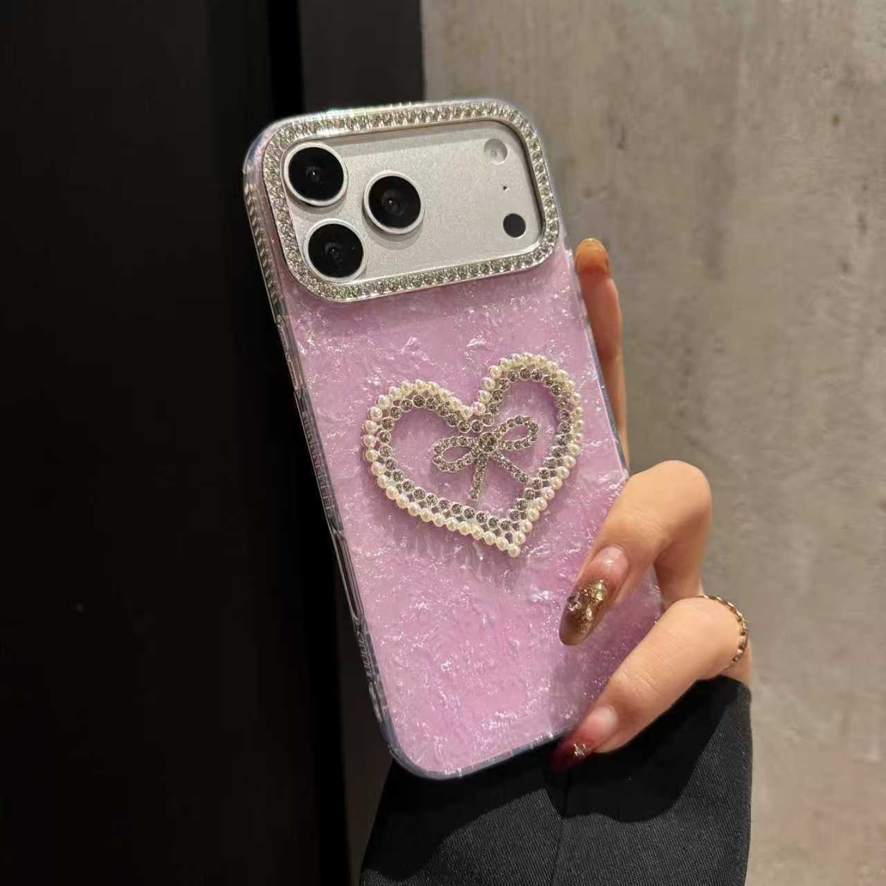 Lavender Éclat Bow Heart Frame Silicone Phone Cases For iPhone