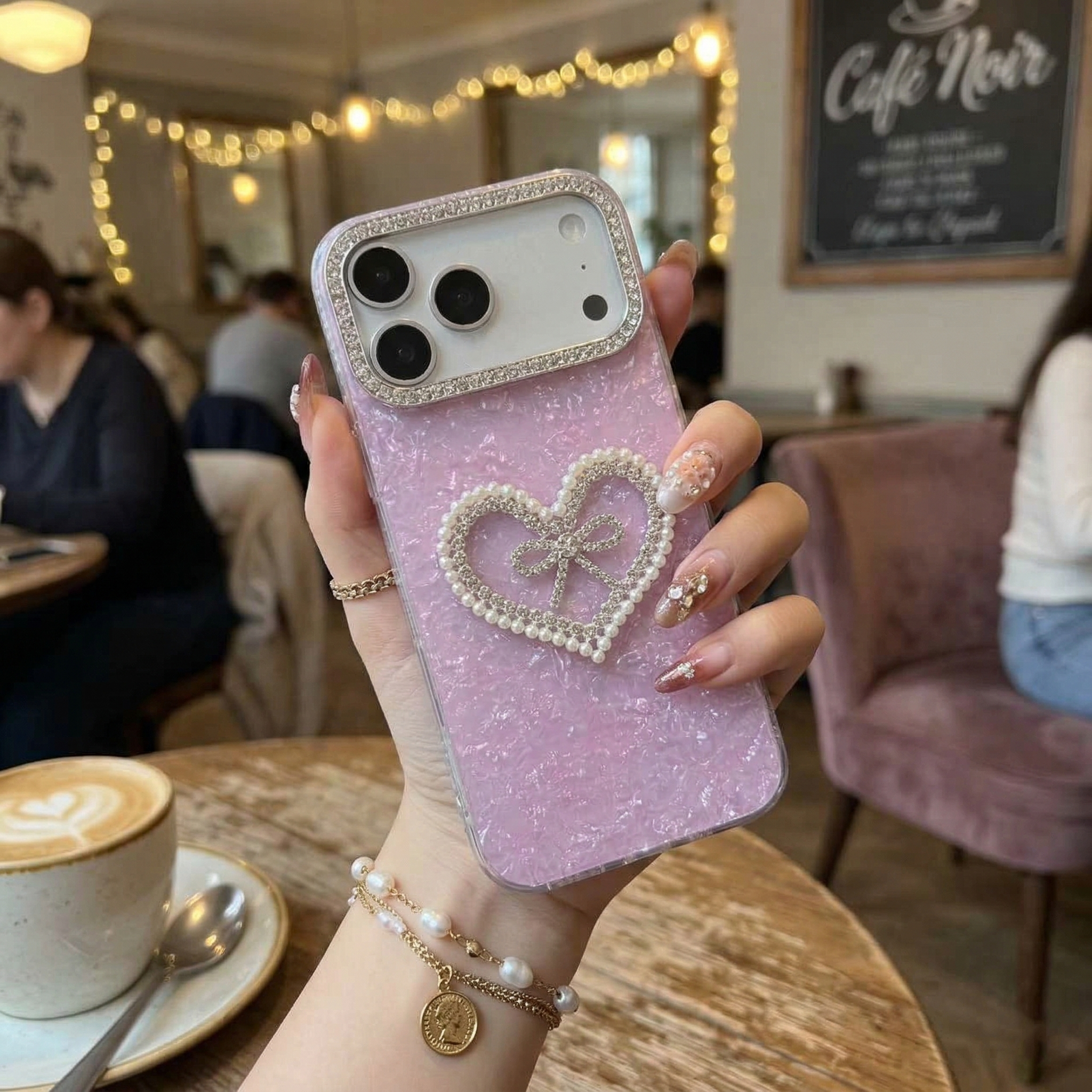 Lavender Éclat Bow Heart Frame Silicone Phone Cases For iPhone