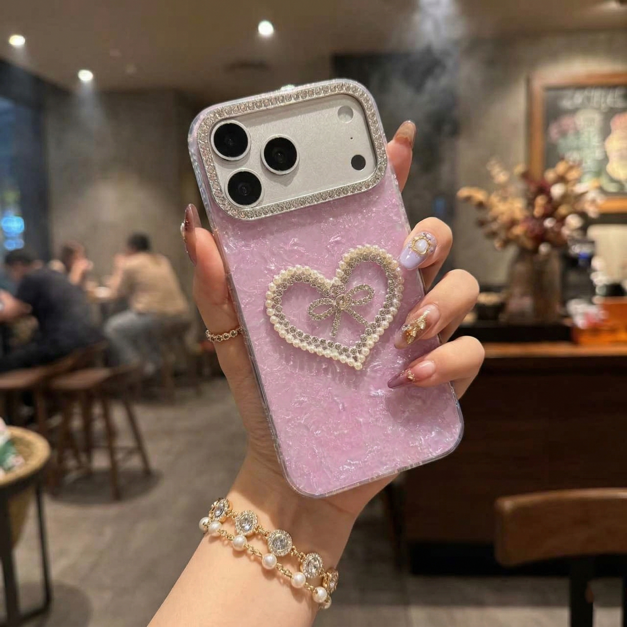 Lavender Éclat Bow Heart Frame Silicone Phone Cases For iPhone