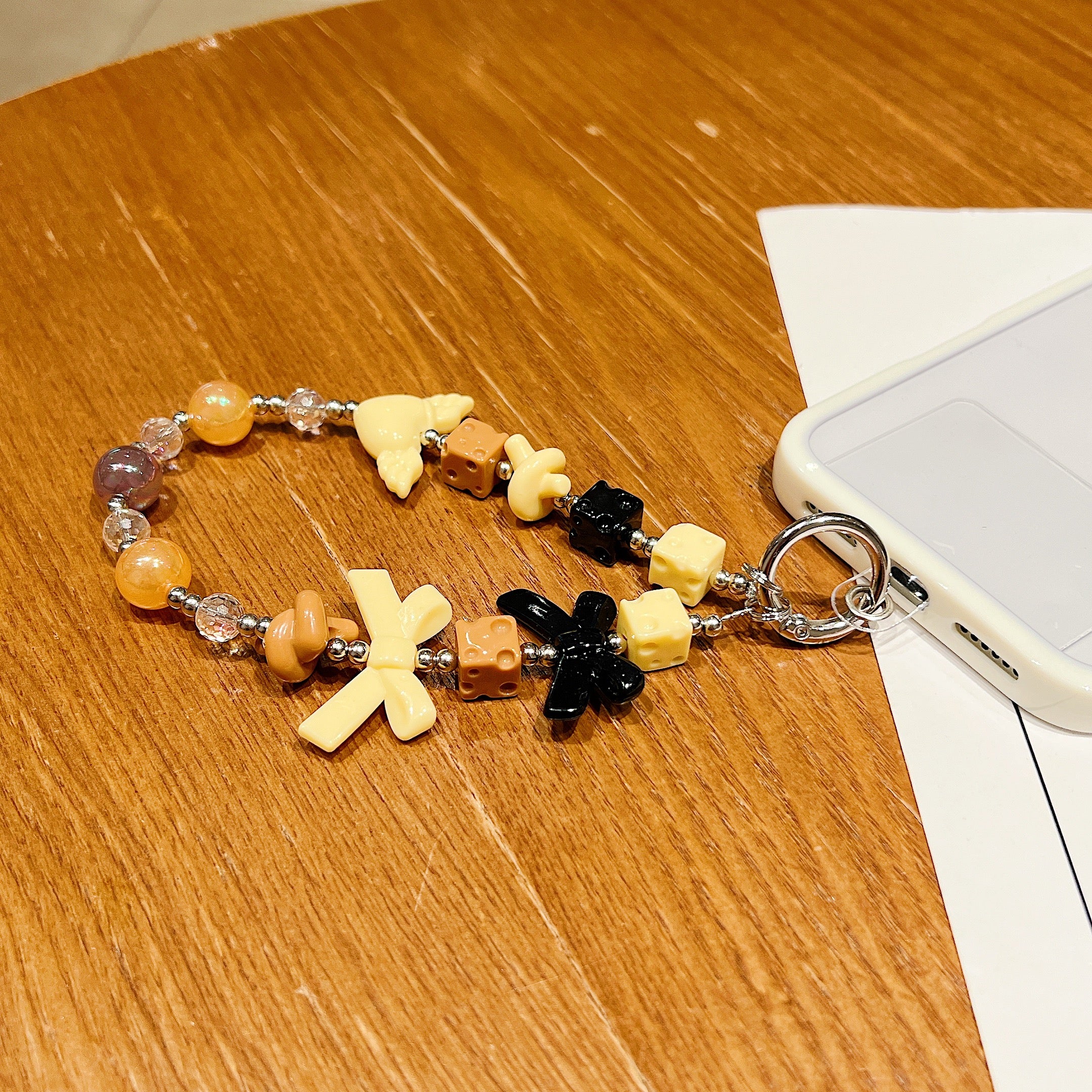 Vintage Cheese & Bow Beaded Phone Charm
