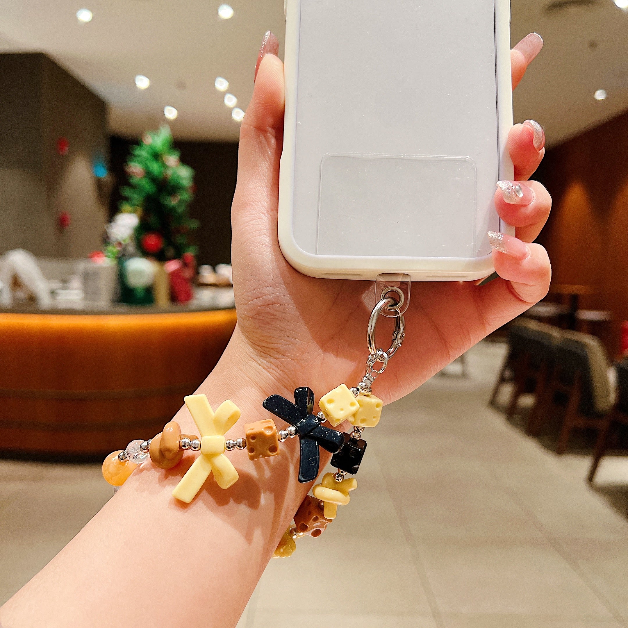 Vintage Cheese & Bow Beaded Phone Charm