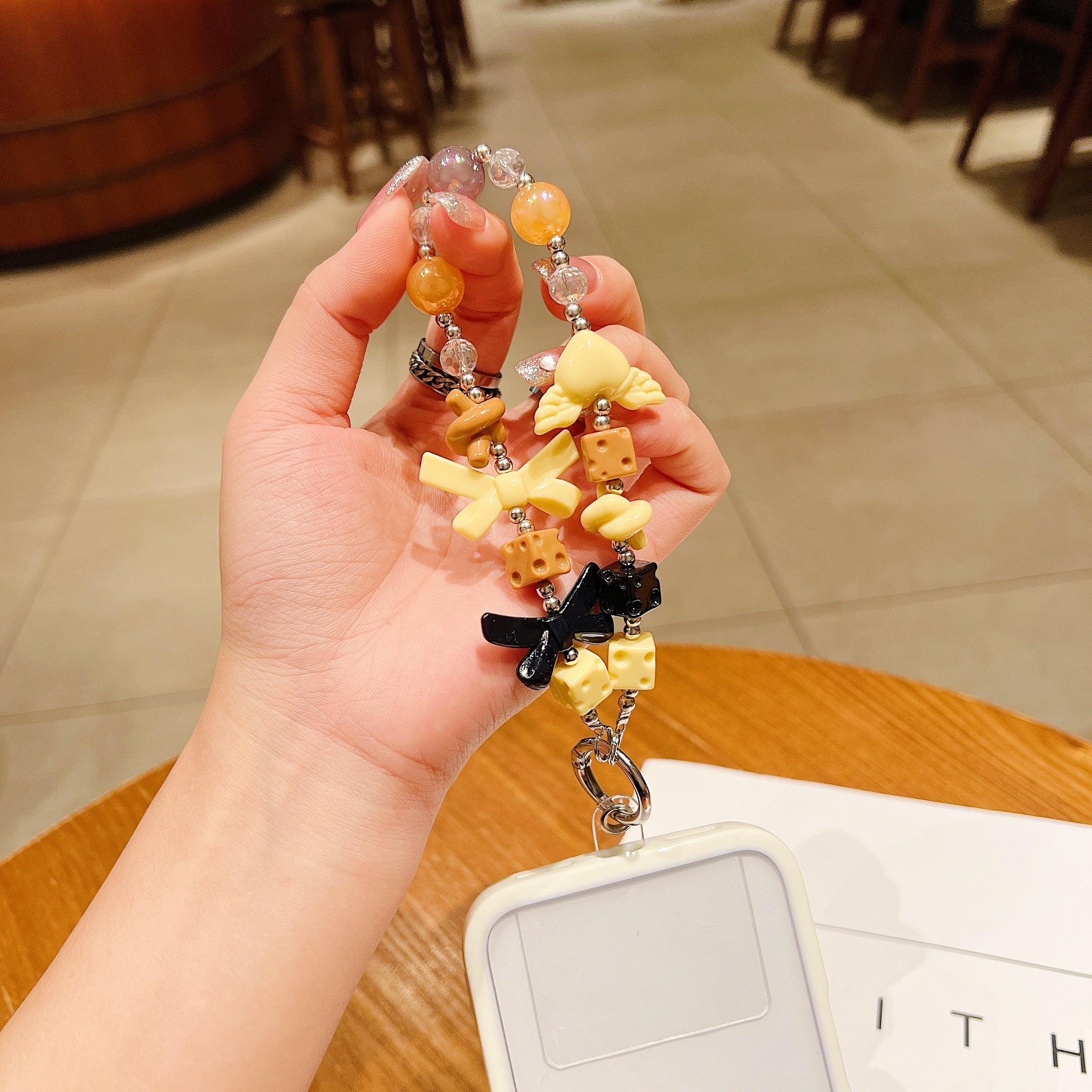 Vintage Cheese & Bow Beaded Phone Charm