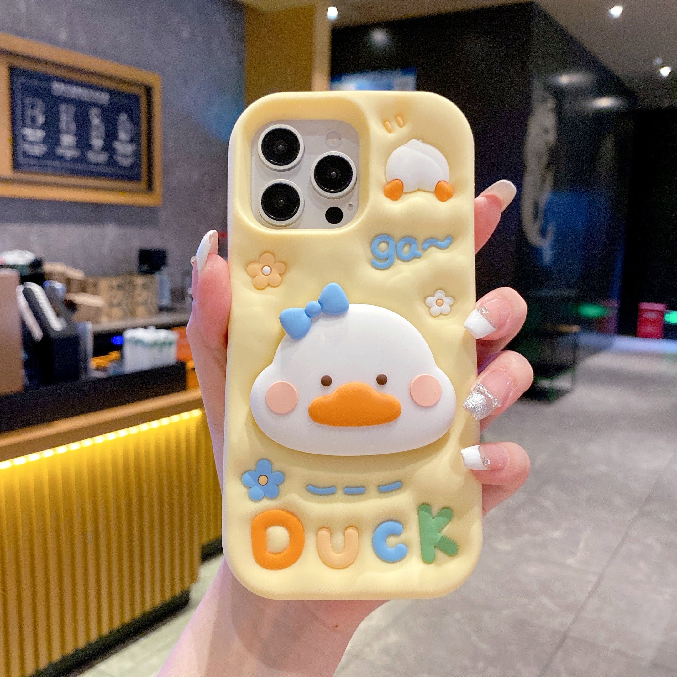 Yellow Duck With Holder Silicon Phone Cases For iPhone 16 Pro Max